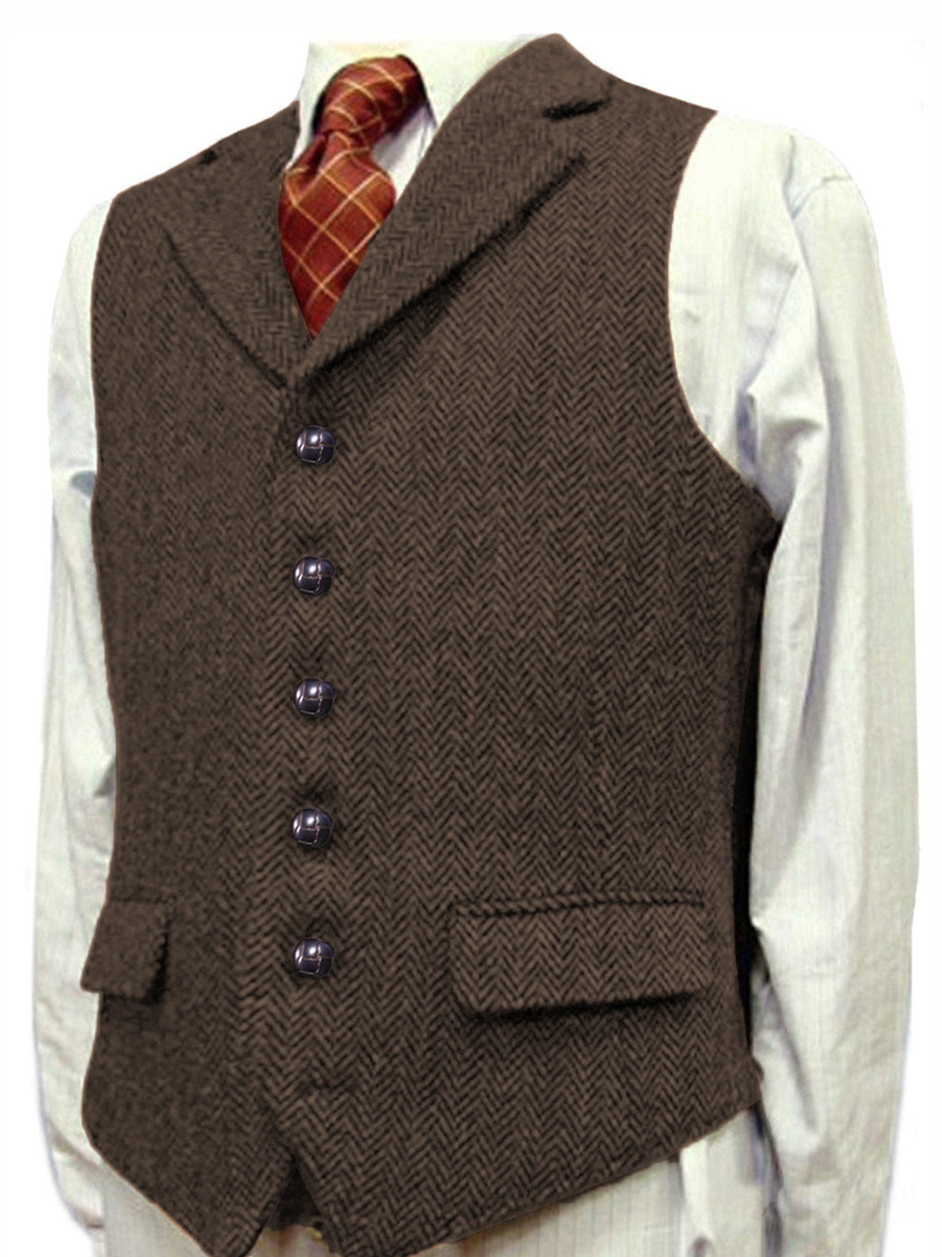 Man's Vest Herringbone Wedding Groom Best Business Slim Vest