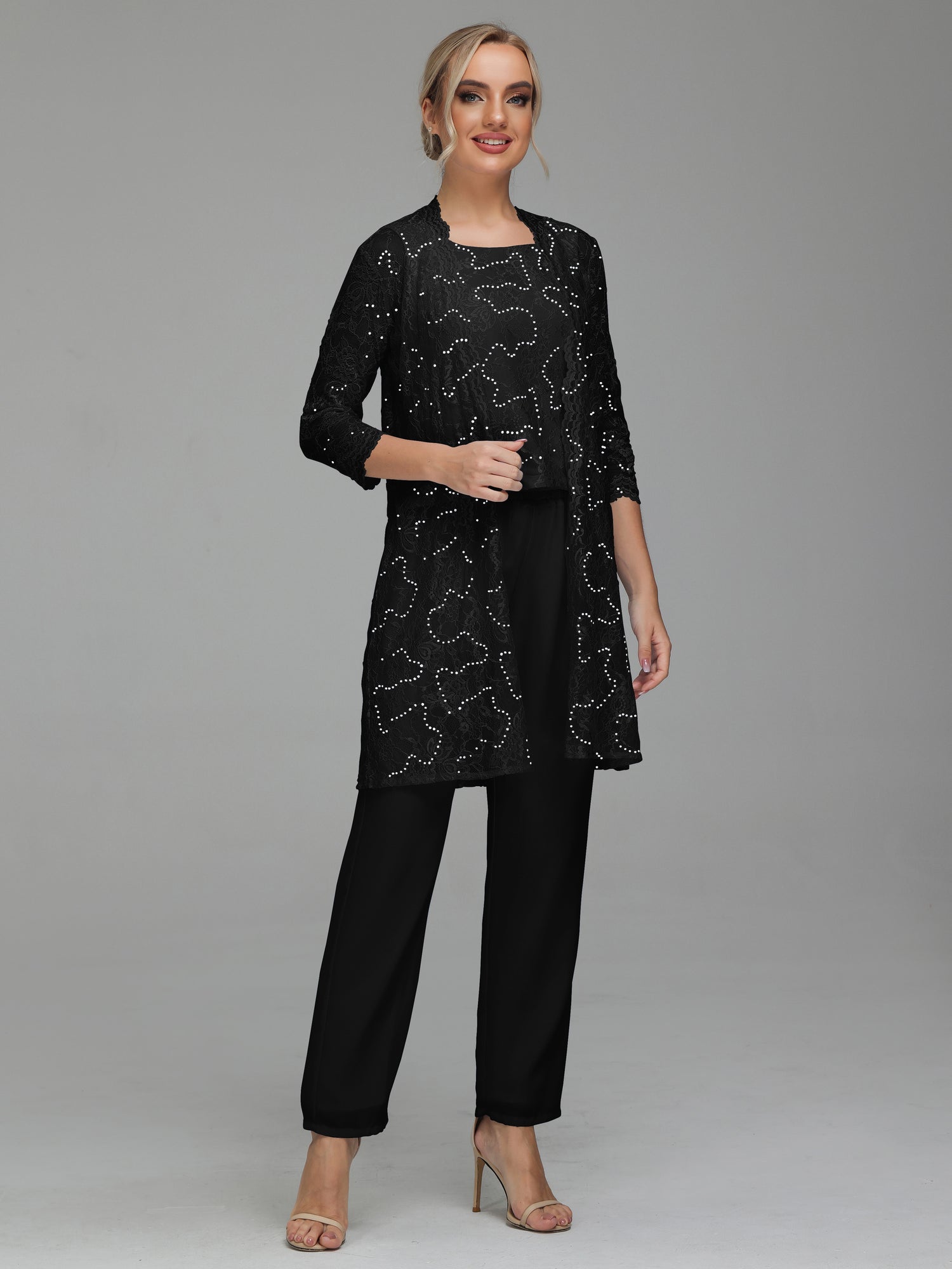 New Elegant Pant Suits Straps Long Chiffon Lace Mother Of The