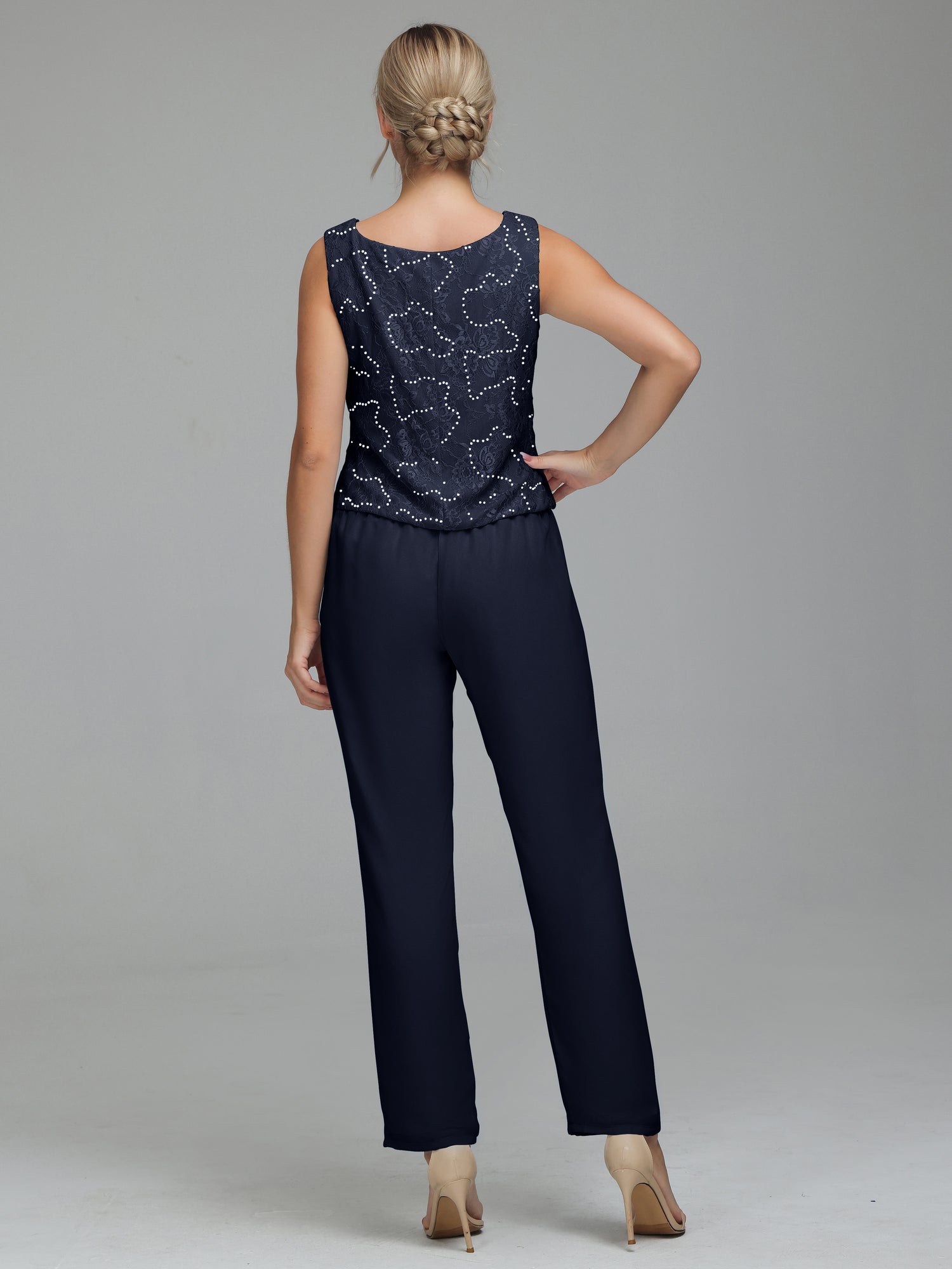 3 Pieces Chiffon Lace Mother of The Bride Pant Suits