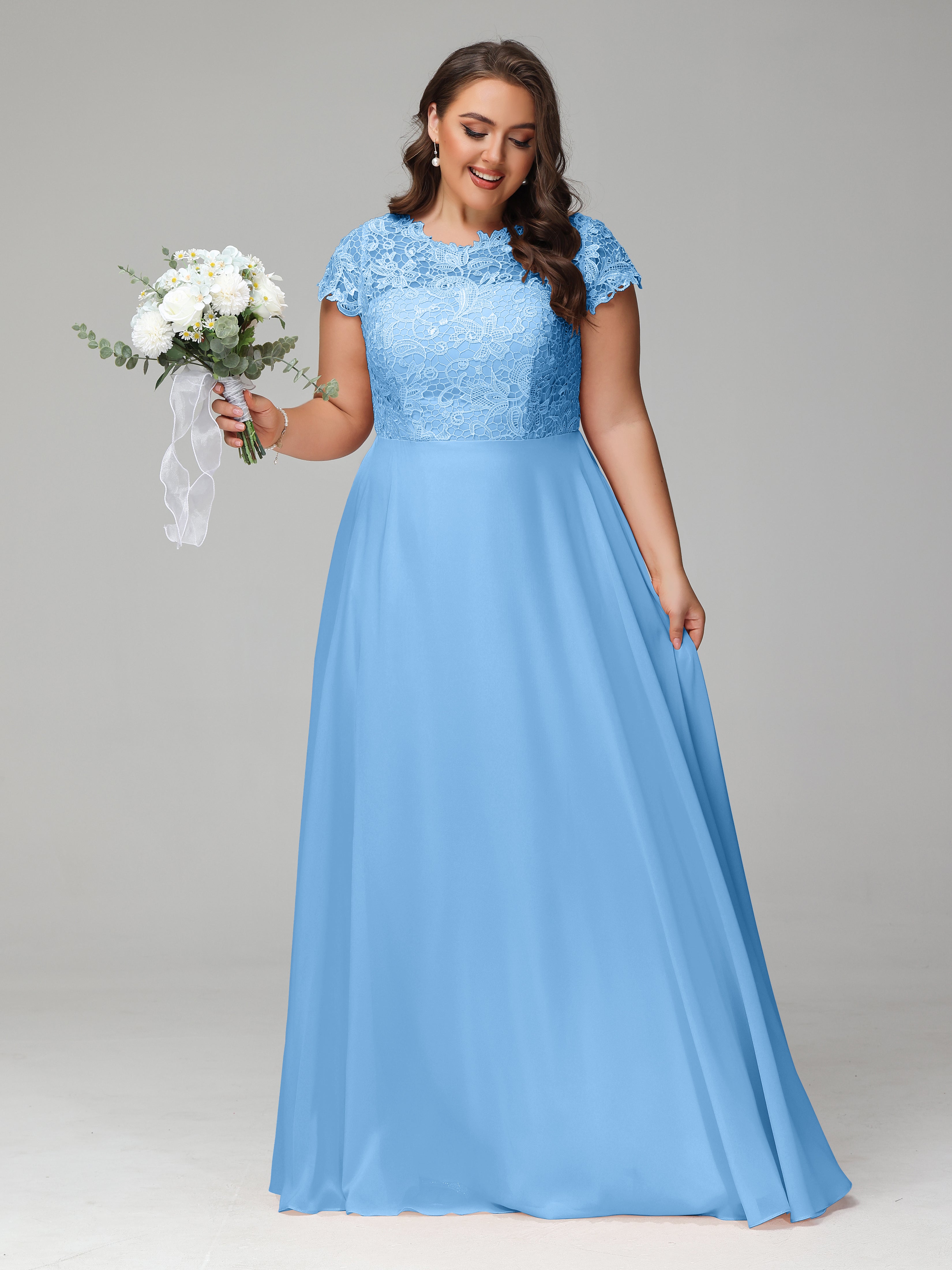 Crew Neck Delicate Chiffon Plus Size Bridesmaid Dresses