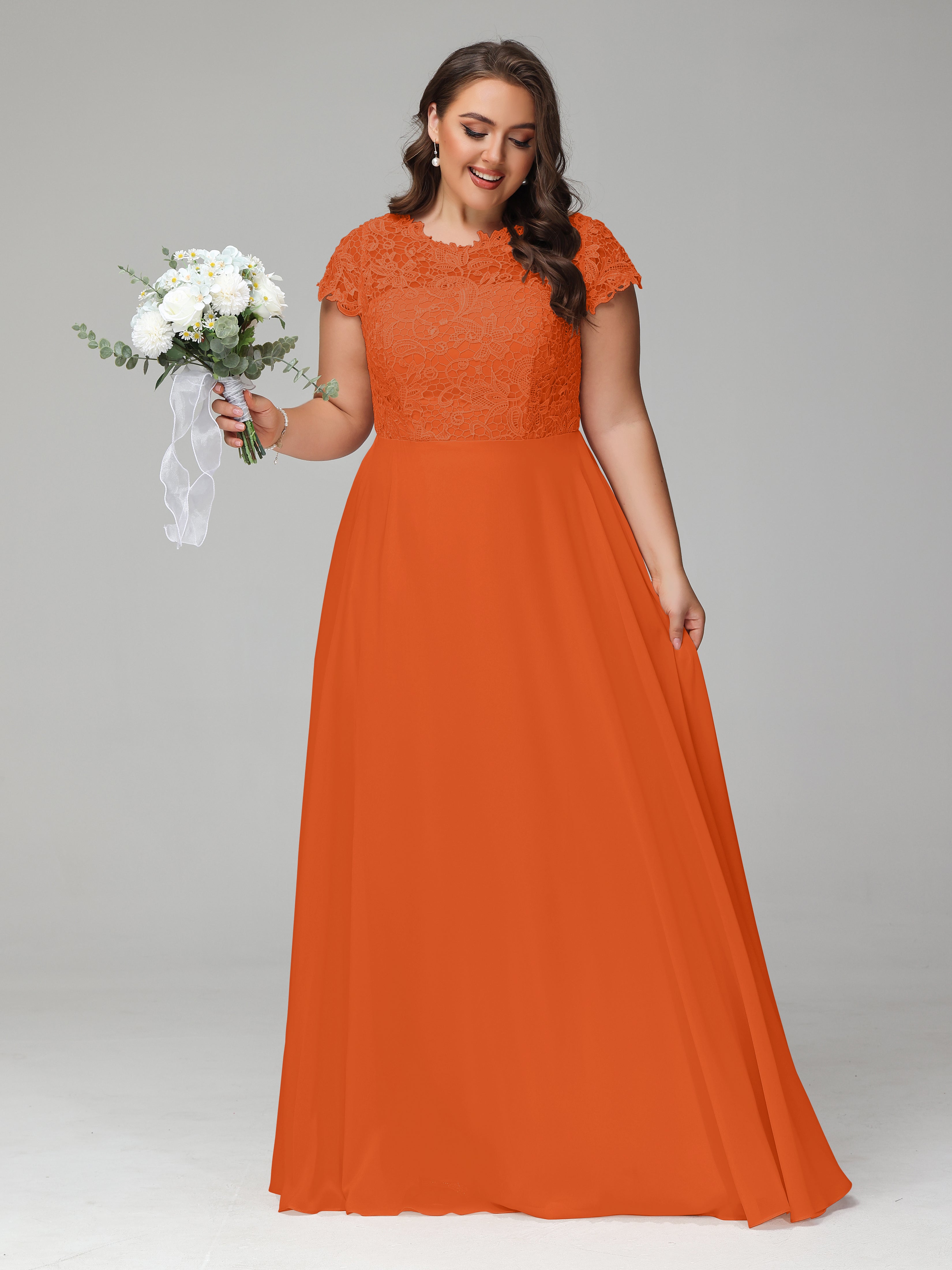 Crew Neck Delicate Chiffon Plus Size Bridesmaid Dresses