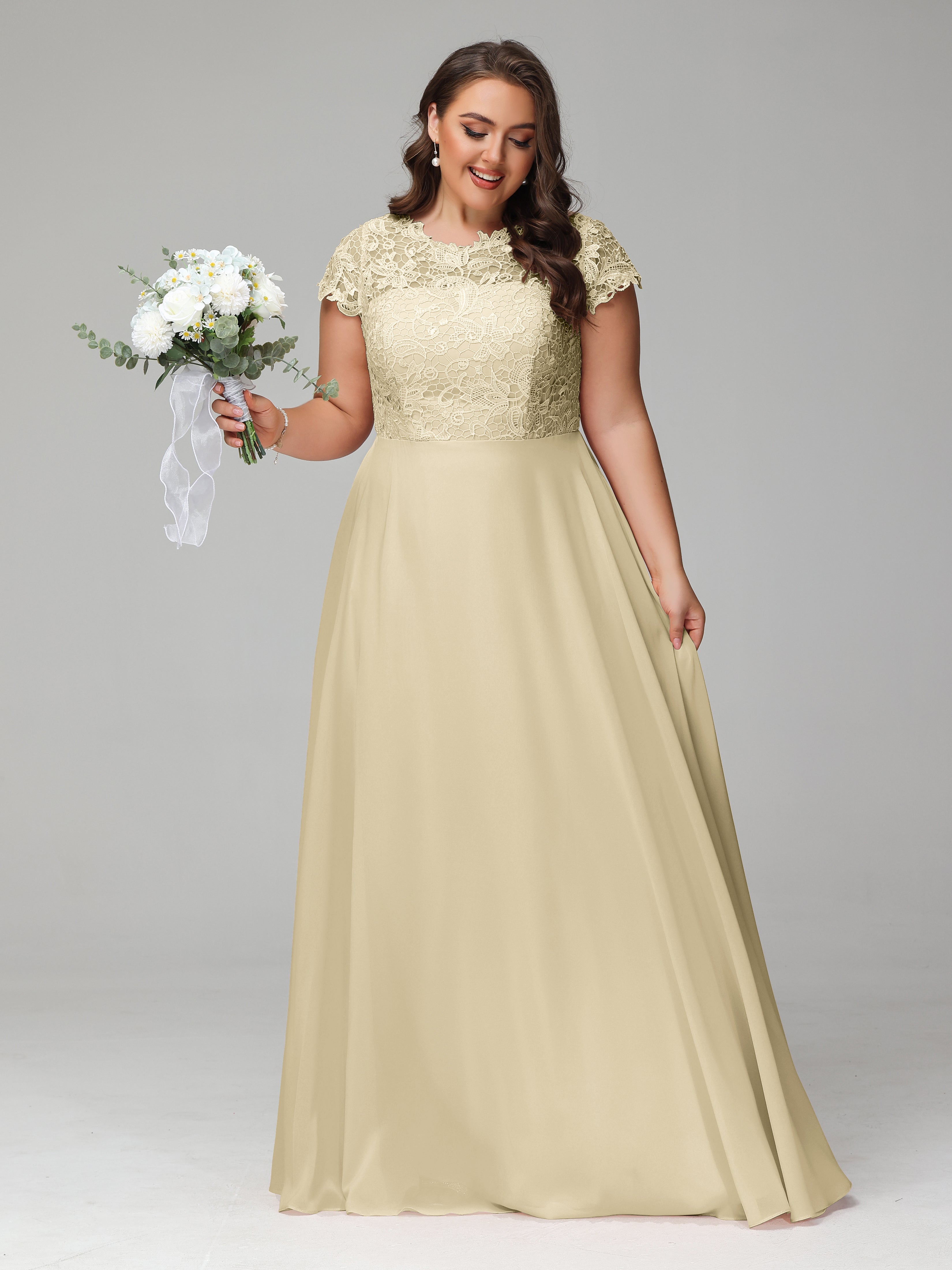 Crew Neck Delicate Chiffon Plus Size Bridesmaid Dresses