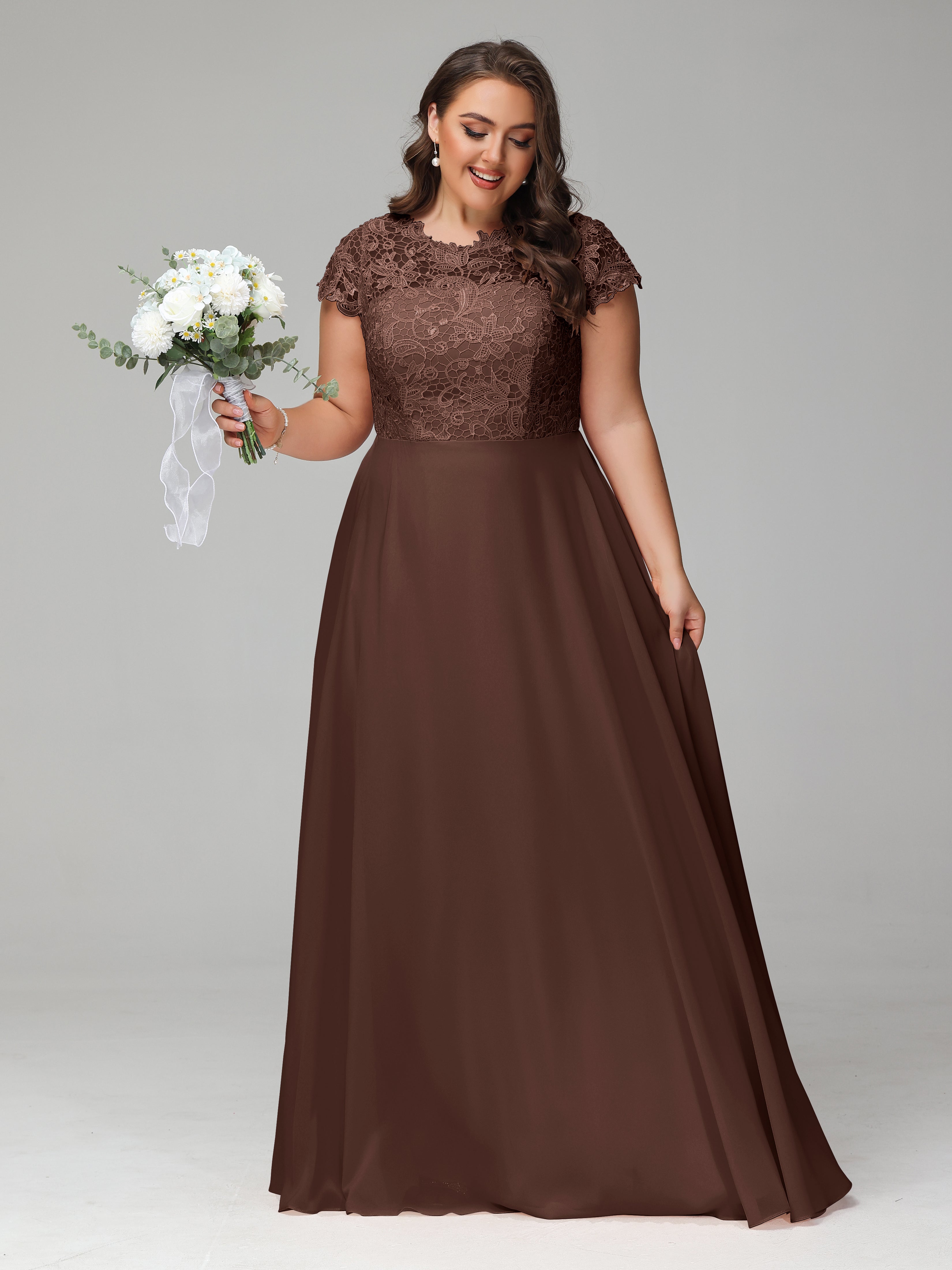 Crew Neck Delicate Chiffon Plus Size Bridesmaid Dresses