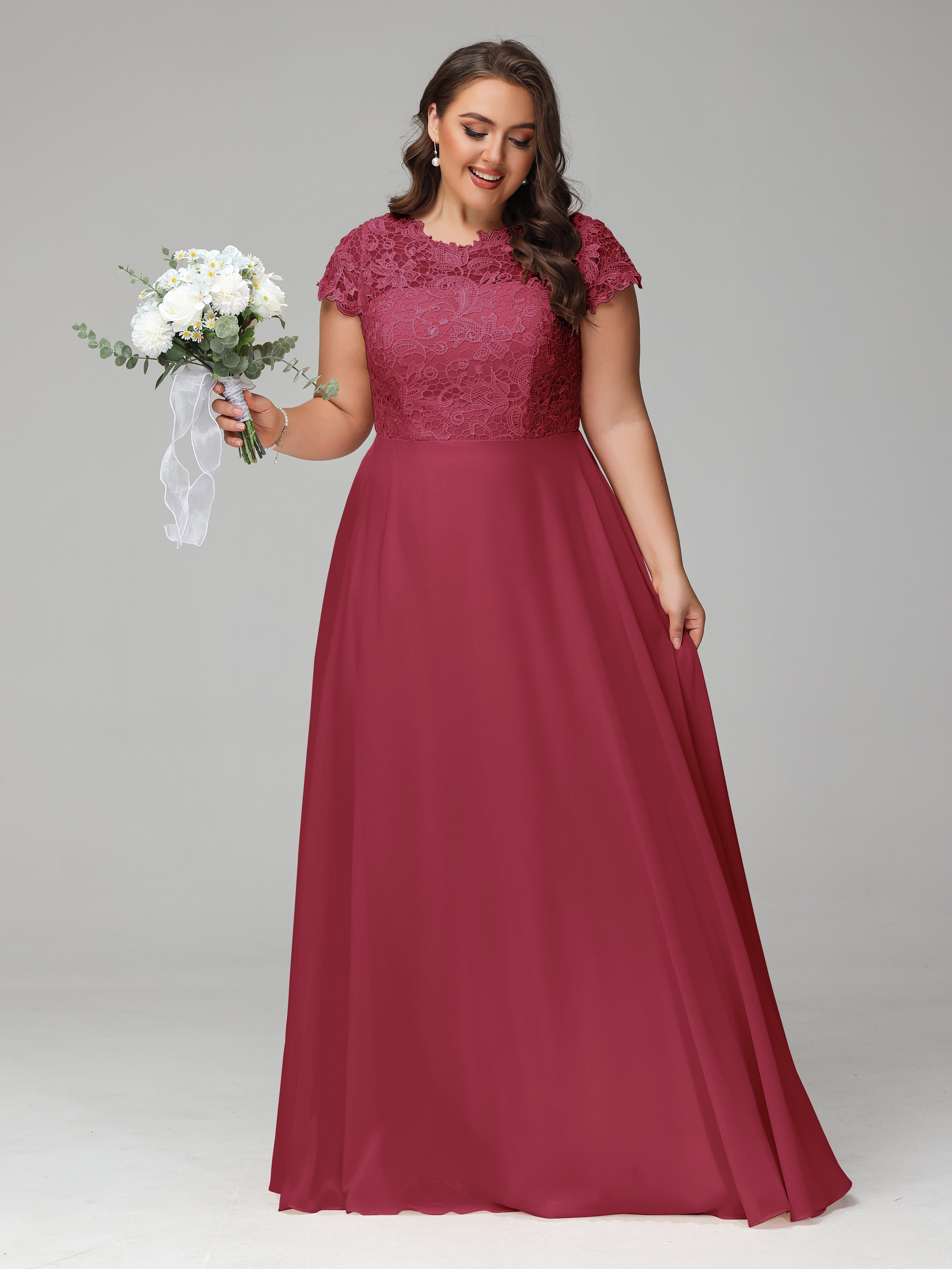 Crew Neck Delicate Chiffon Plus Size Bridesmaid Dresses