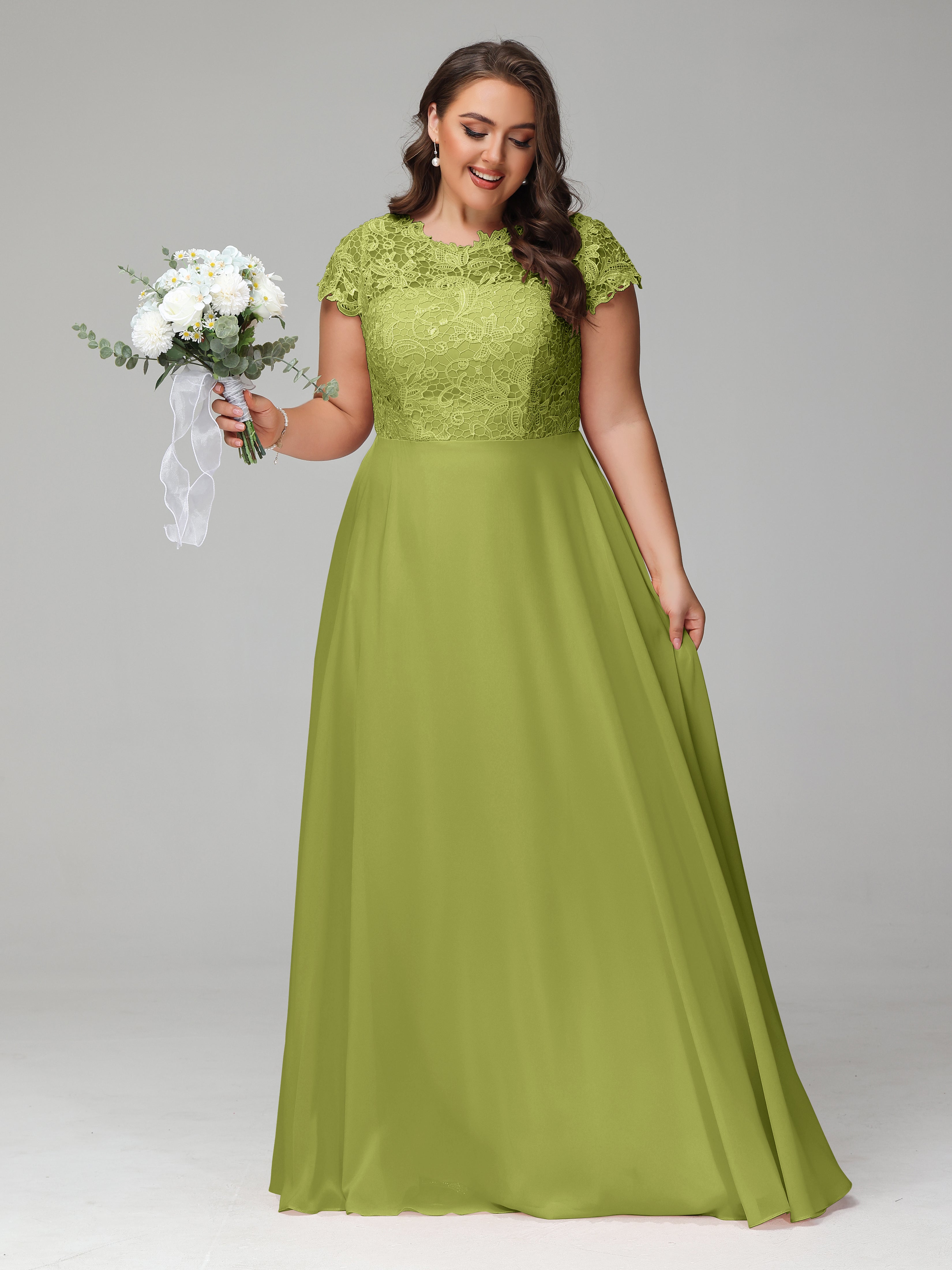 Crew Neck Delicate Chiffon Plus Size Mother of the Bride Dresses