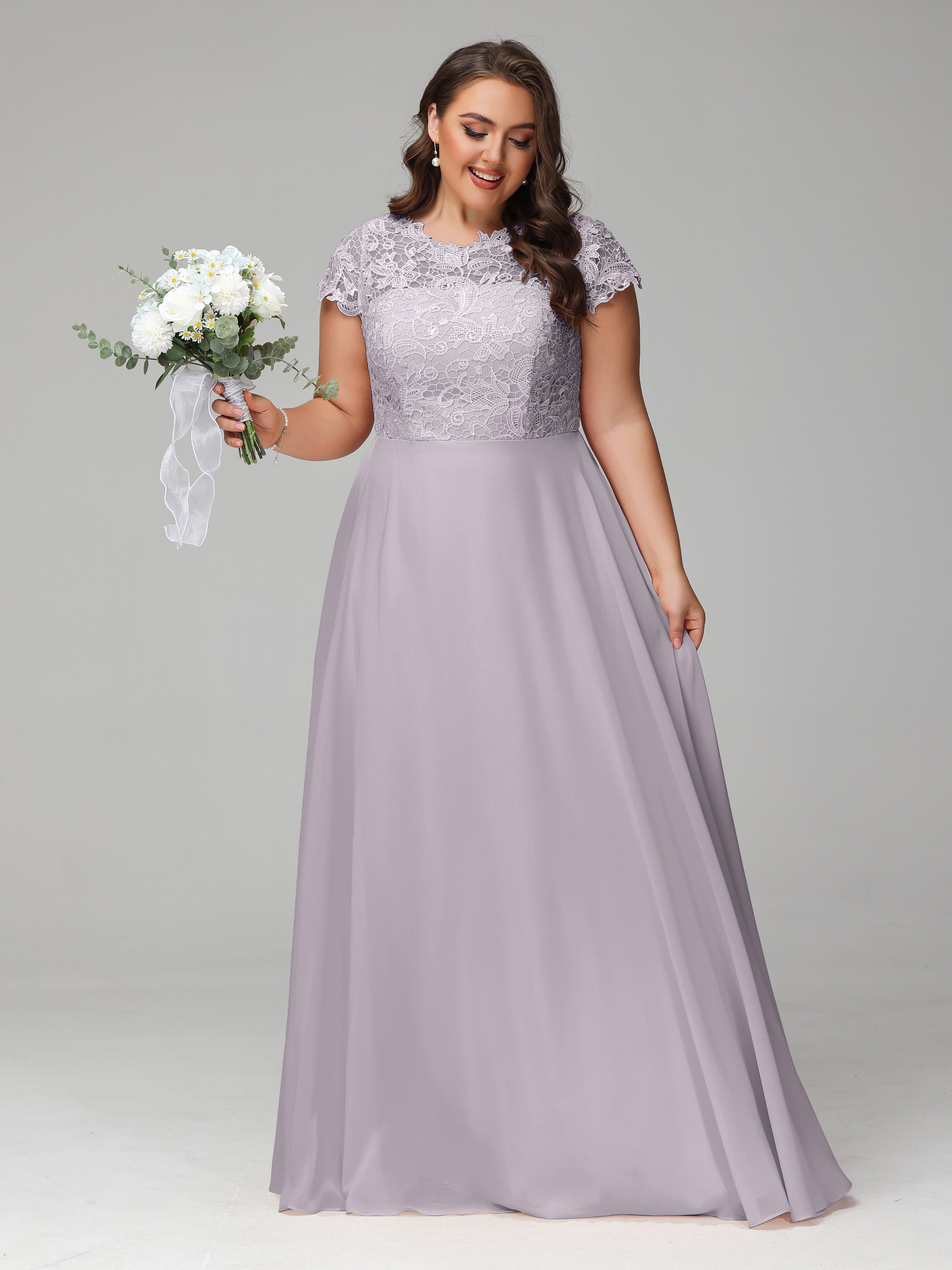 Crew Neck Delicate Chiffon Plus Size Bridesmaid Dresses