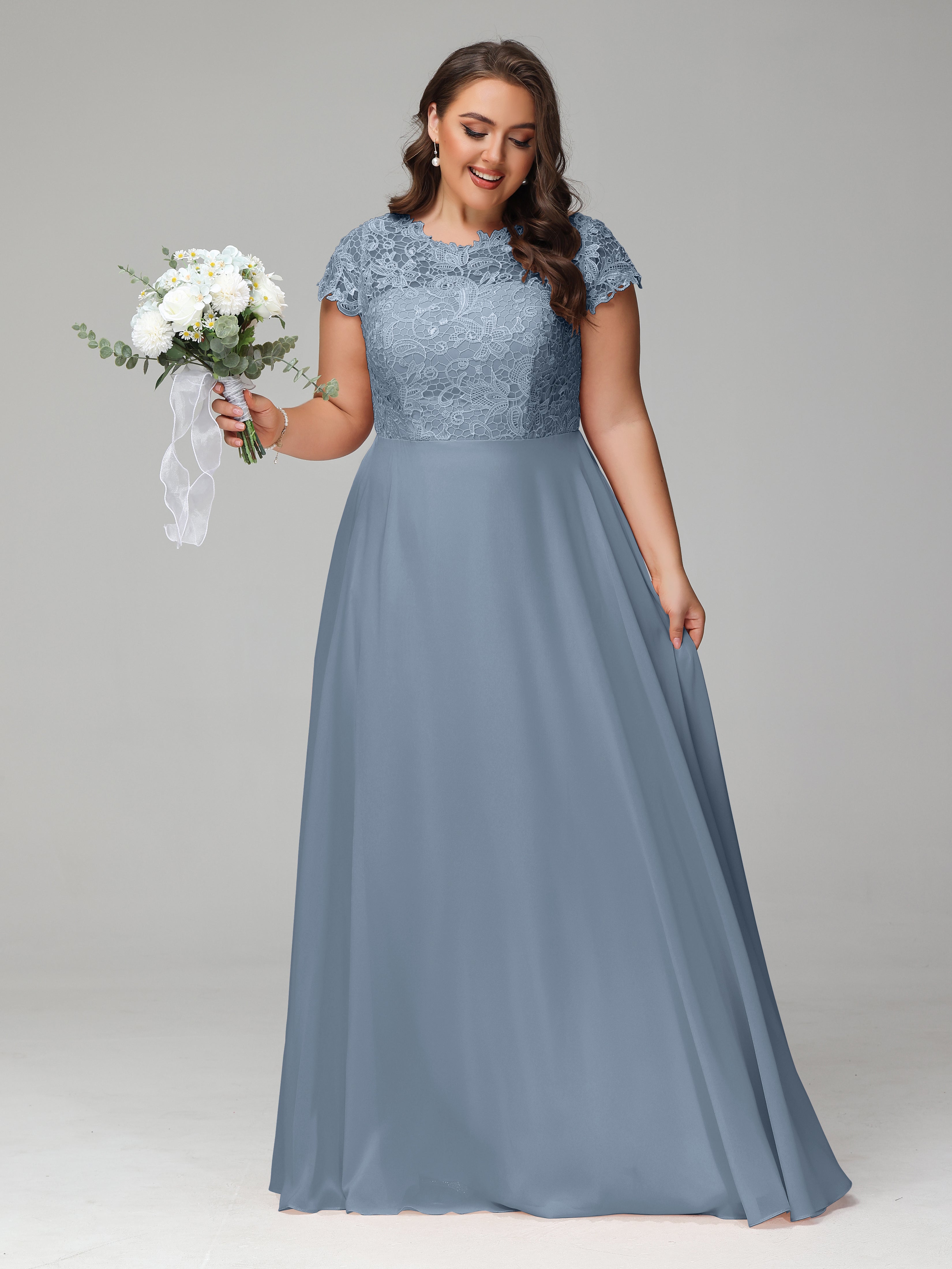 Crew Neck Delicate Chiffon Plus Size Mother of the  Groom Dresses