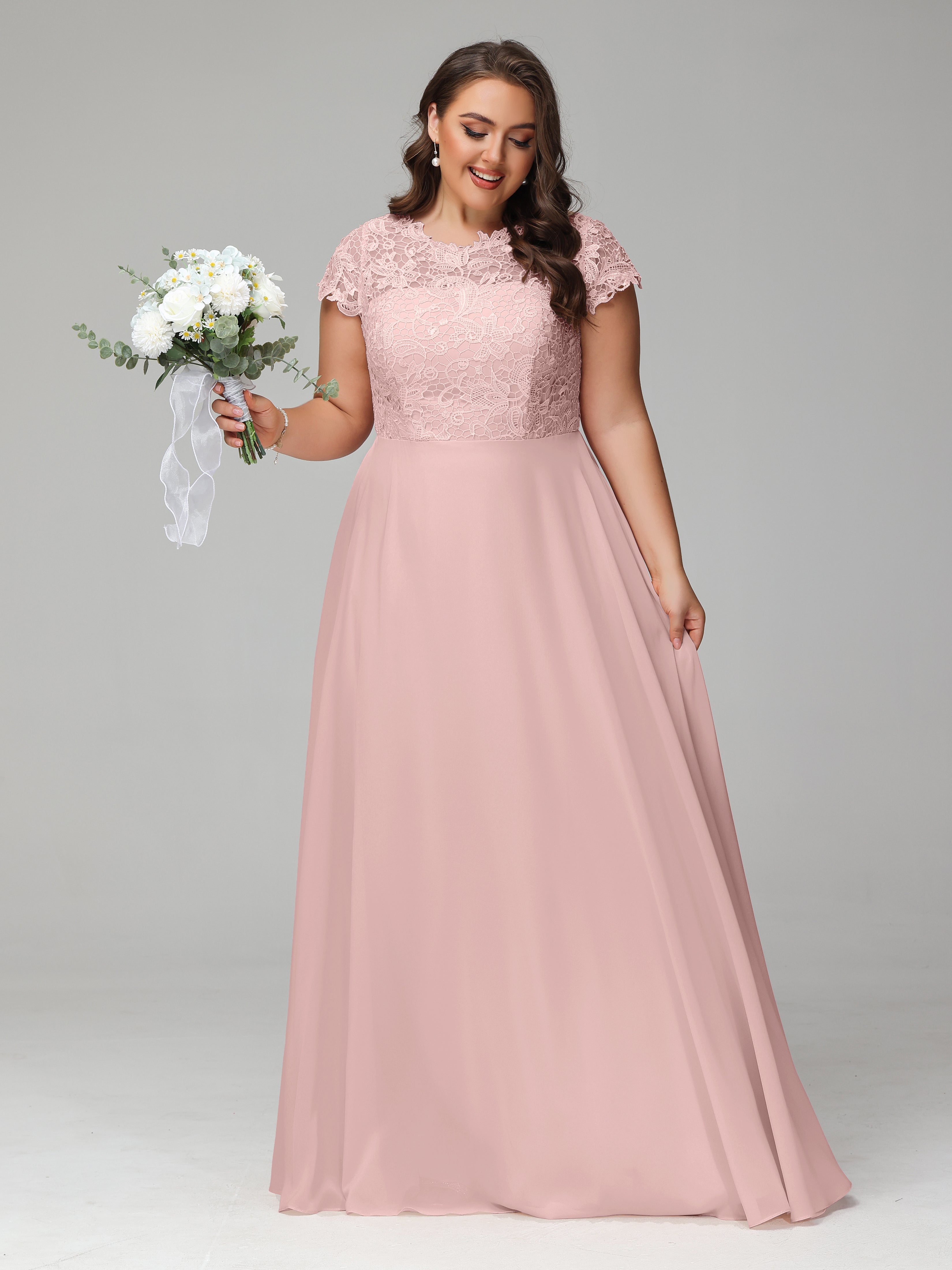 Crew Neck Delicate Chiffon Plus Size Mother of the Bride Dresses