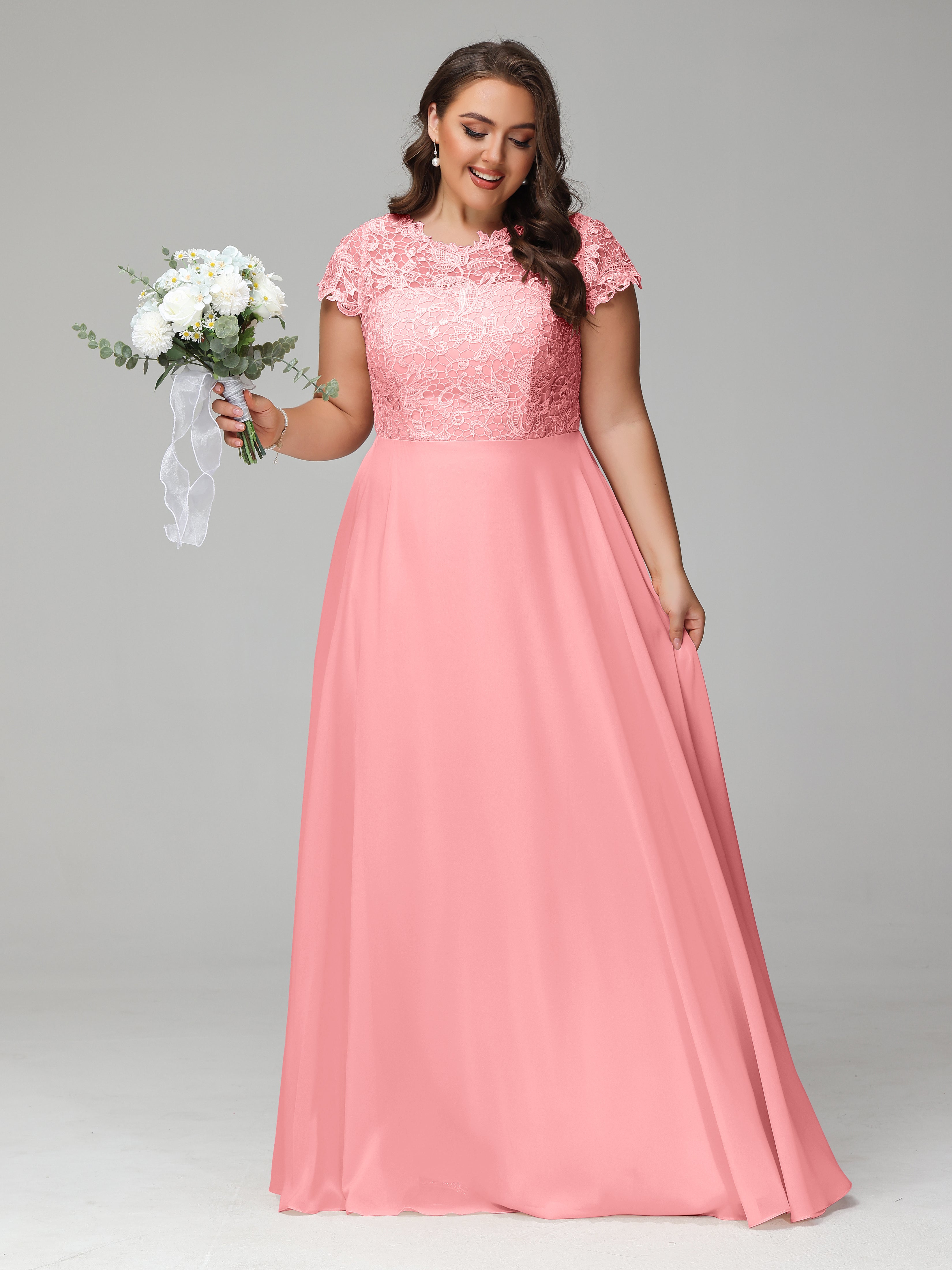 Crew Neck Delicate Chiffon Plus Size Bridesmaid Dresses