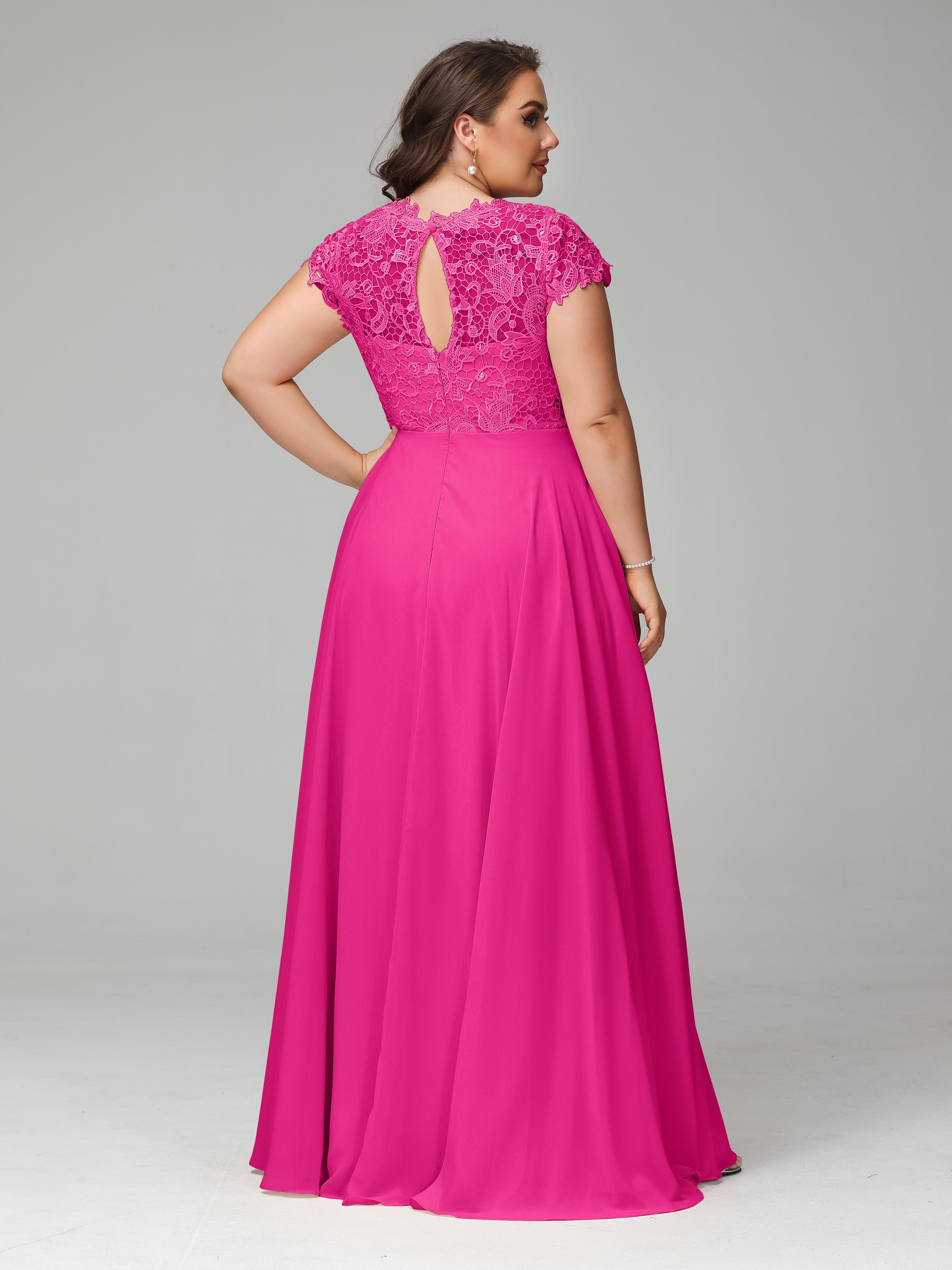 Crew Neck Delicate Chiffon Plus Size Bridesmaid Dresses