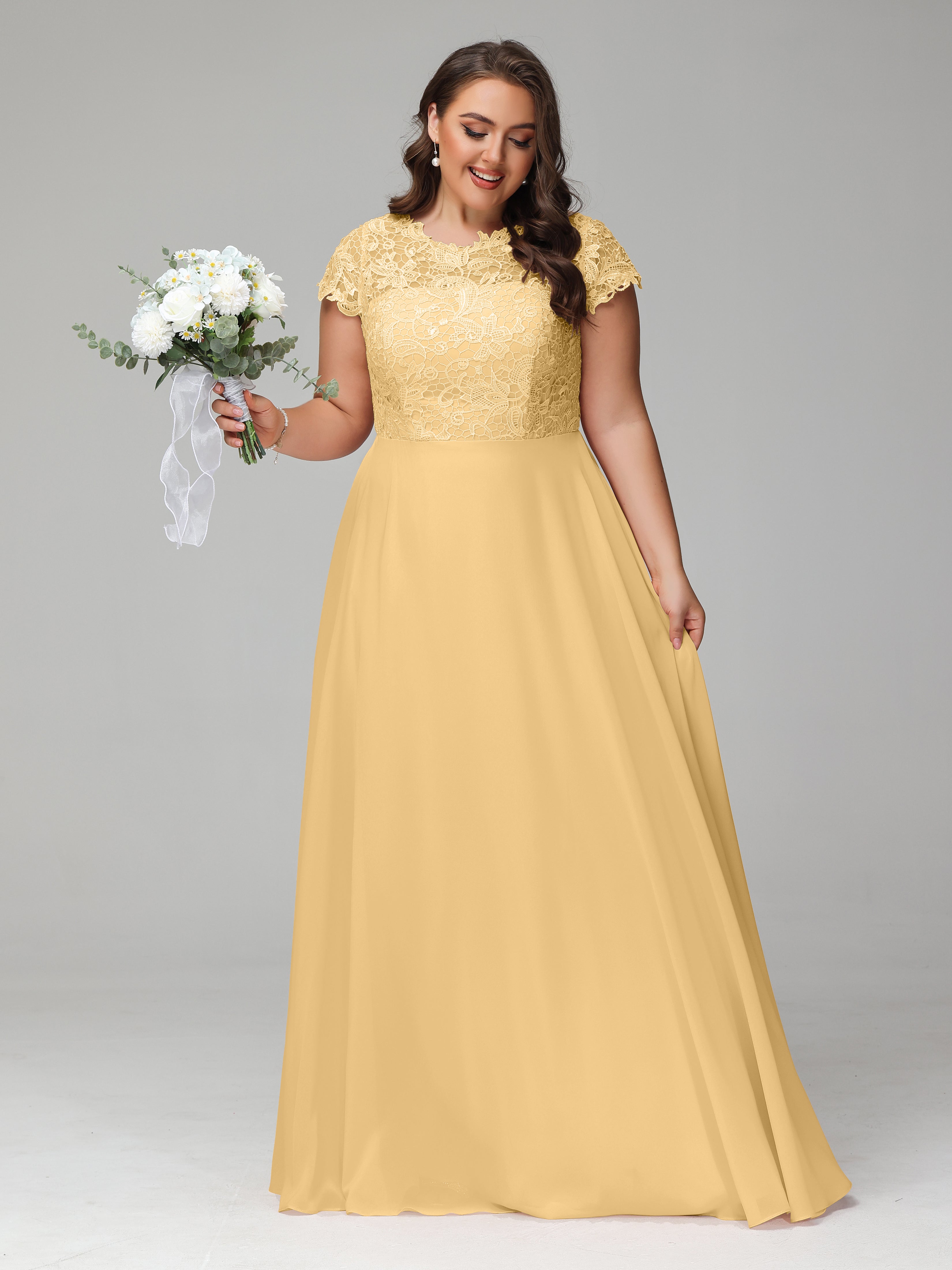 Crew Neck Delicate Chiffon Plus Size Bridesmaid Dresses