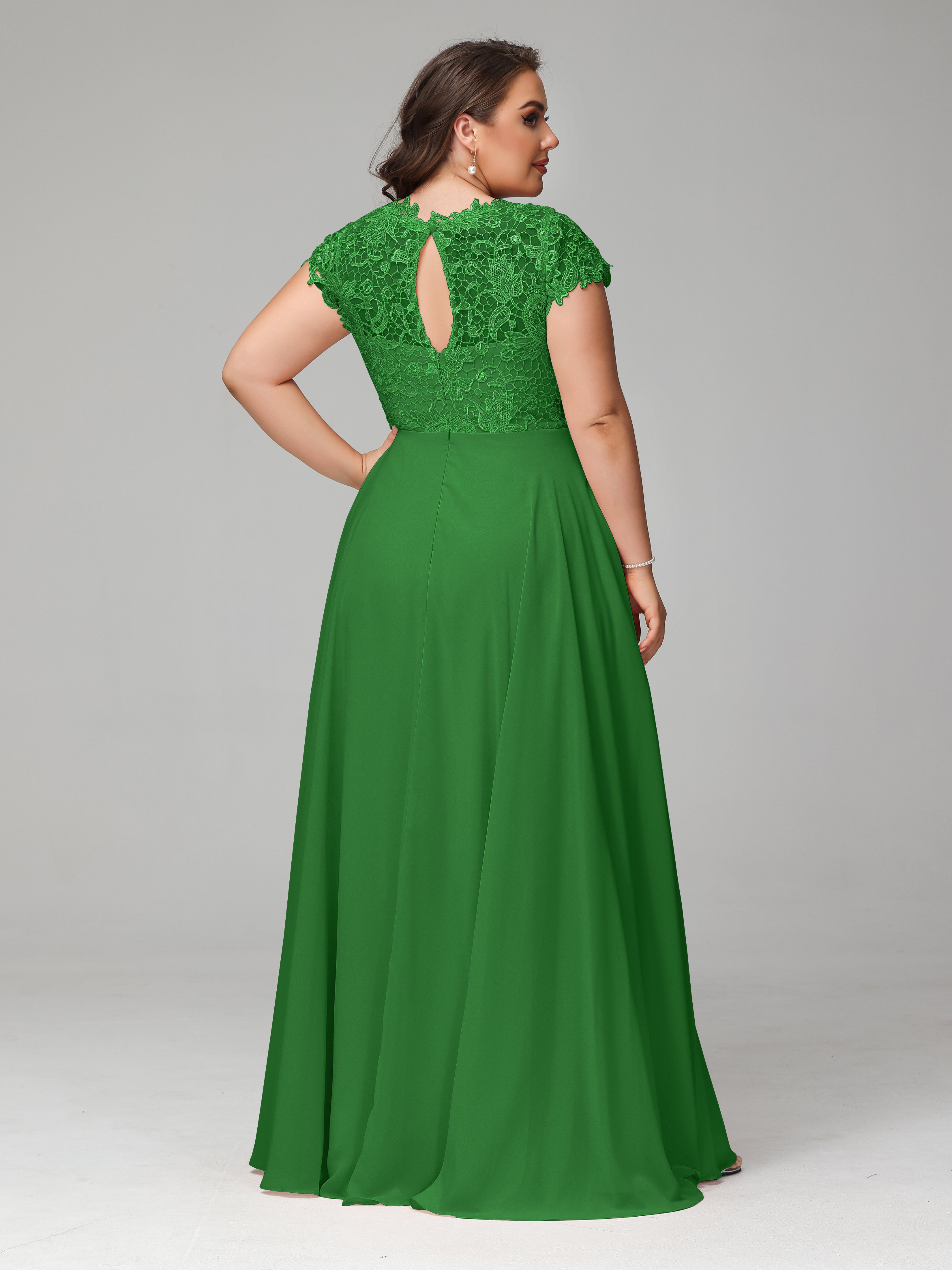 Crew Neck Delicate Chiffon Plus Size Bridesmaid Dresses