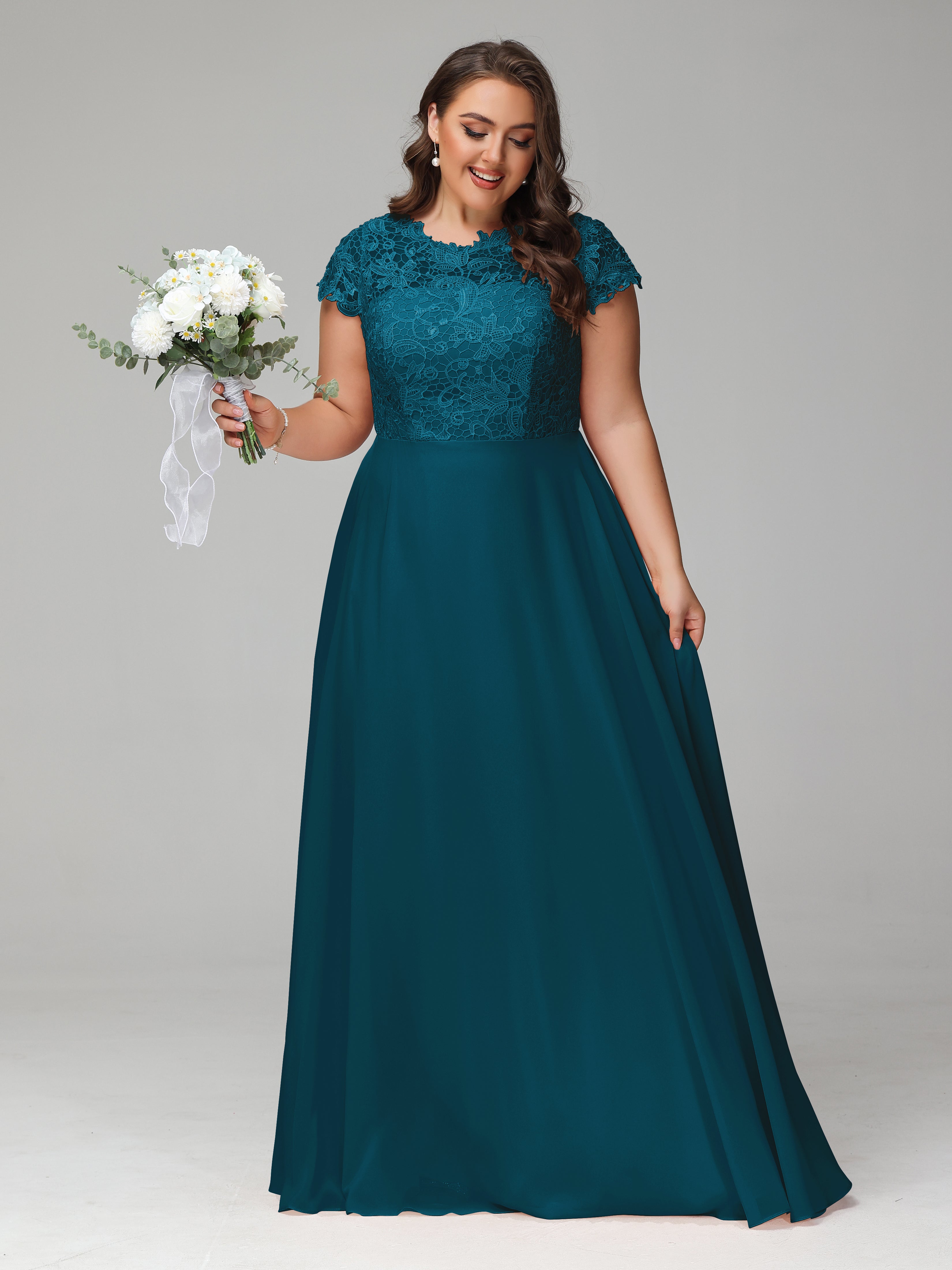 Crew Neck Delicate Chiffon Plus Size Mother of the Bride Dresses