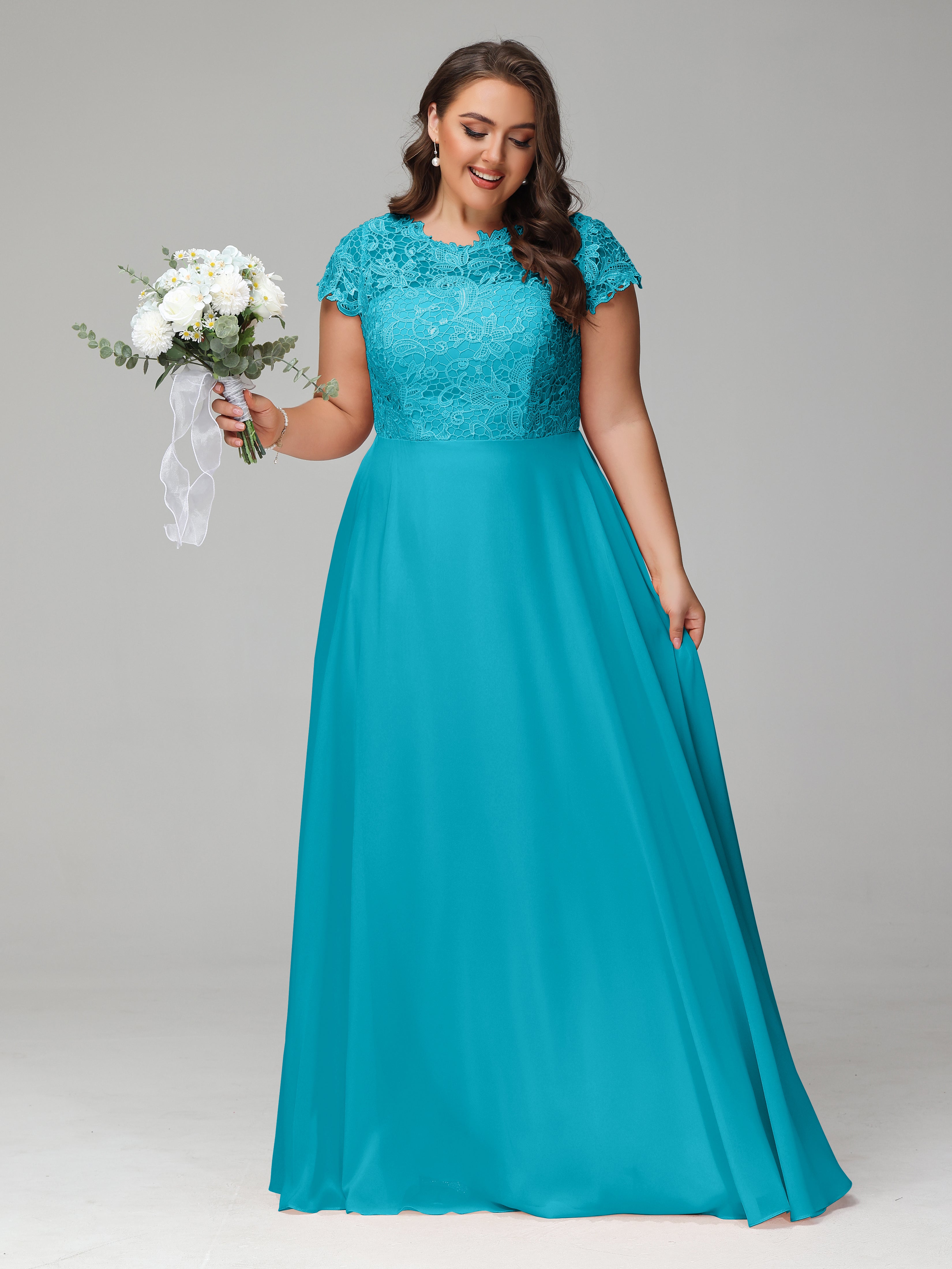 Crew Neck Delicate Chiffon Plus Size Bridesmaid Dresses