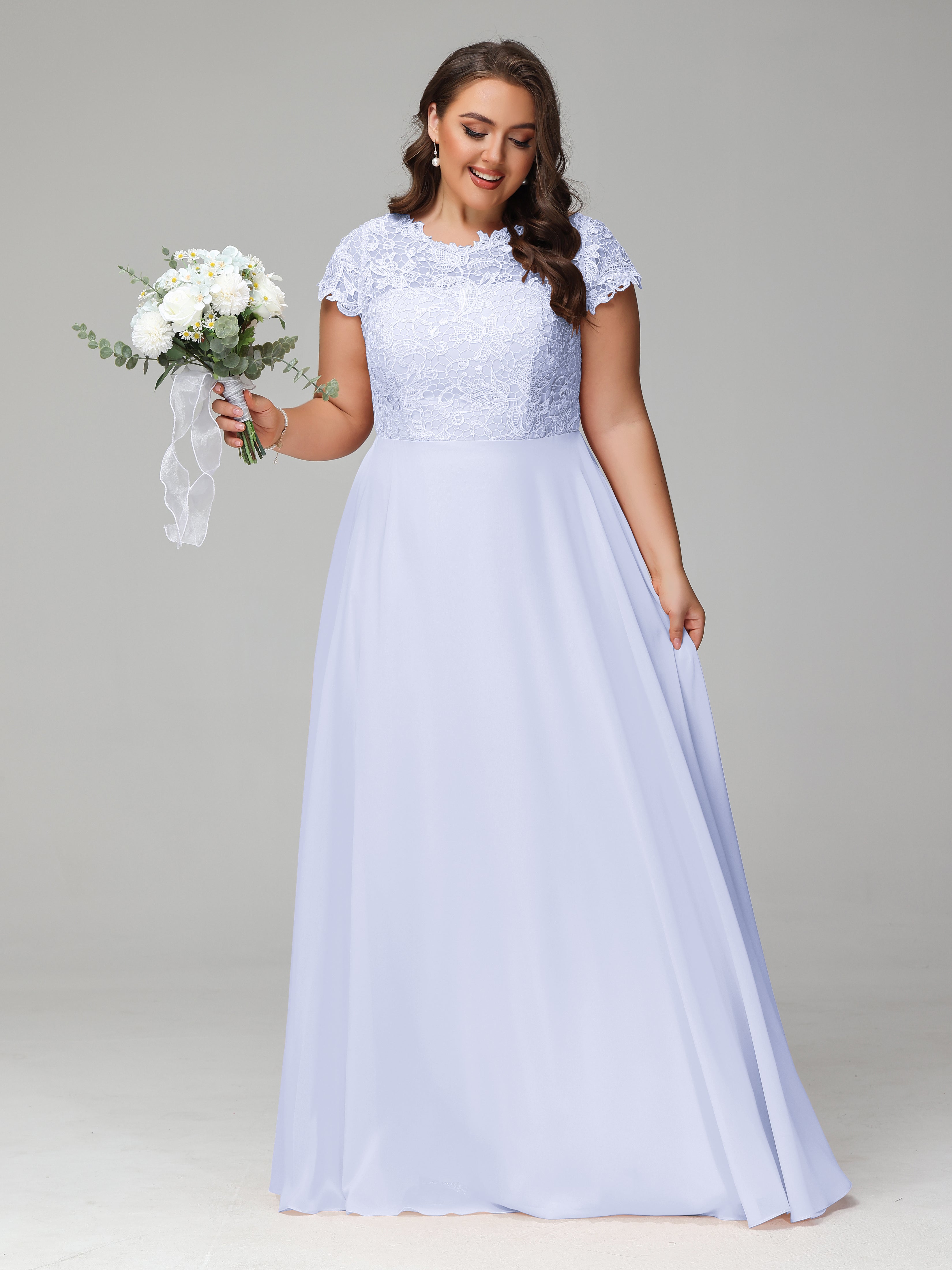 Crew Neck Delicate Chiffon Plus Size Mother of the Bride Dresses