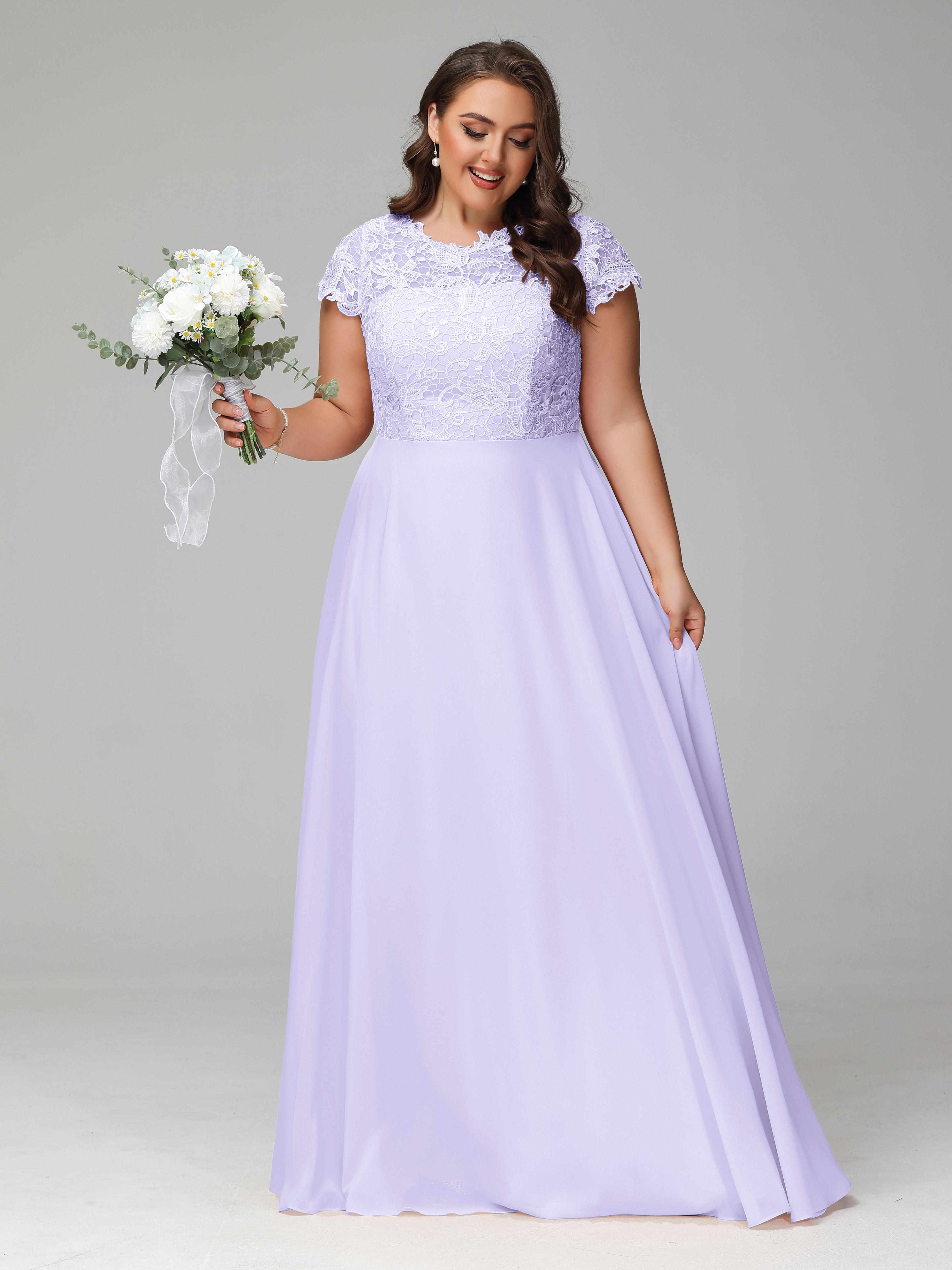 Crew Neck Delicate Chiffon Plus Size Bridesmaid Dresses