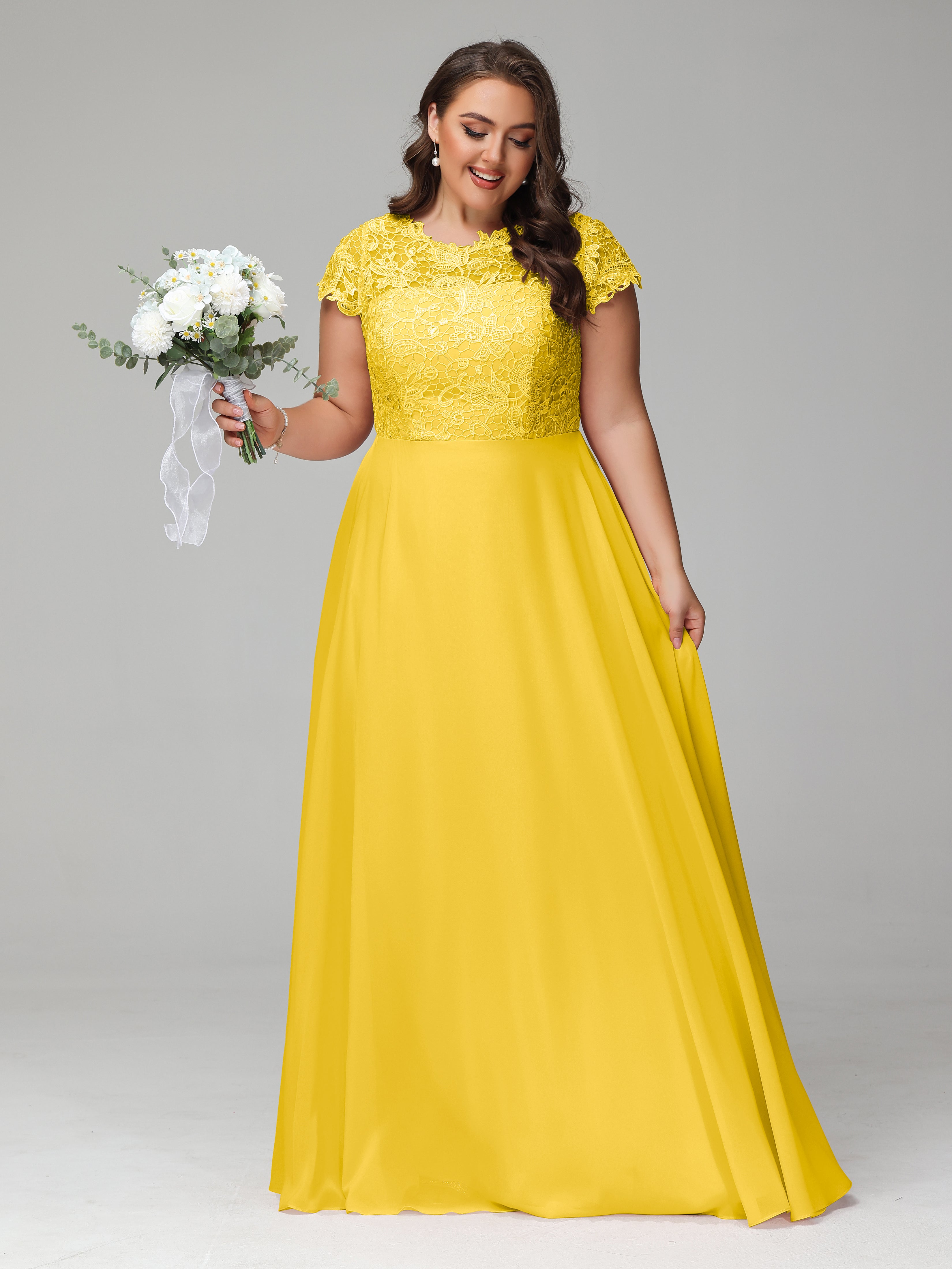 Crew Neck Delicate Chiffon Plus Size Bridesmaid Dresses