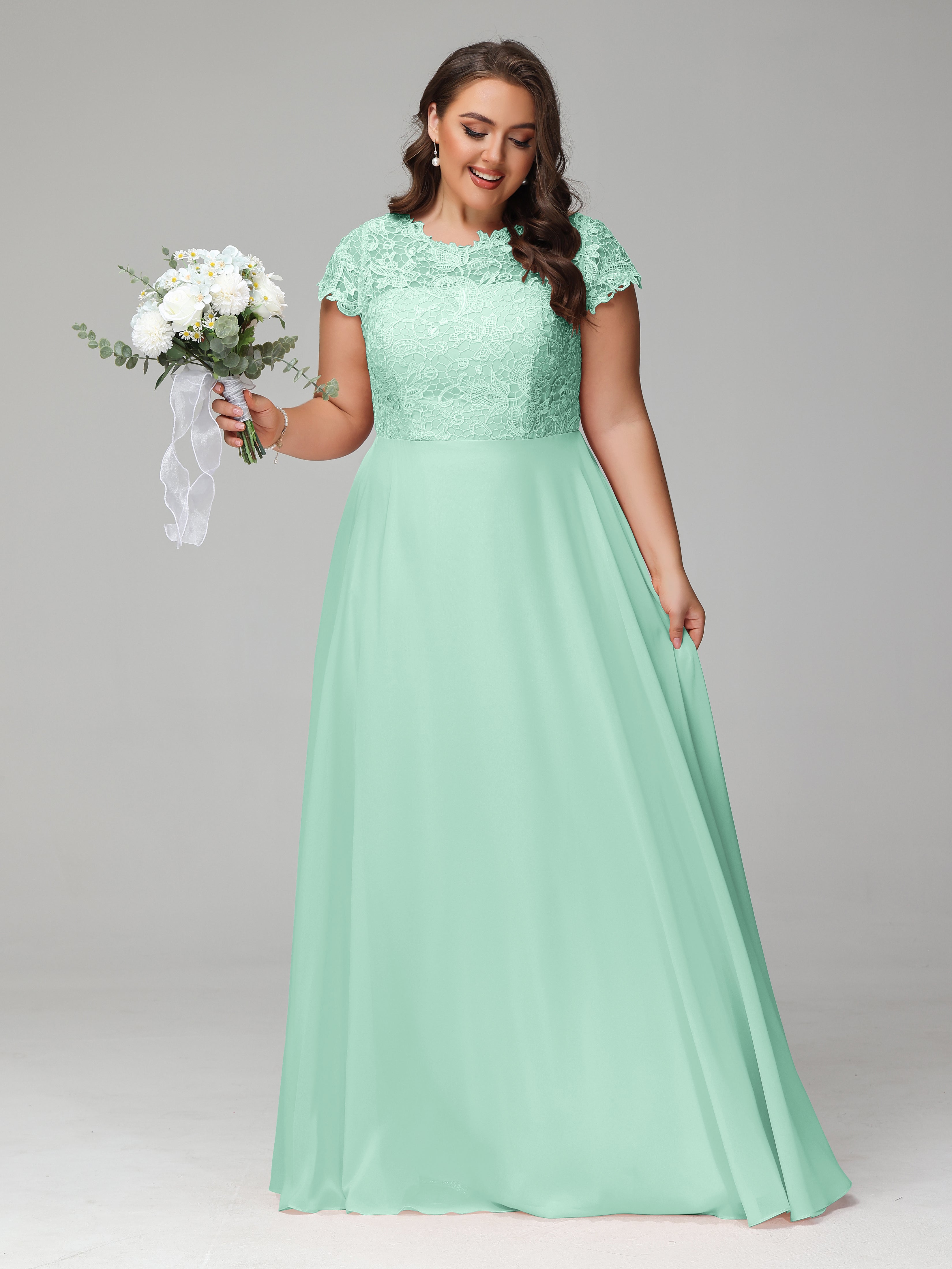 Crew Neck Delicate Chiffon Plus Size Mother of the Bride Dresses