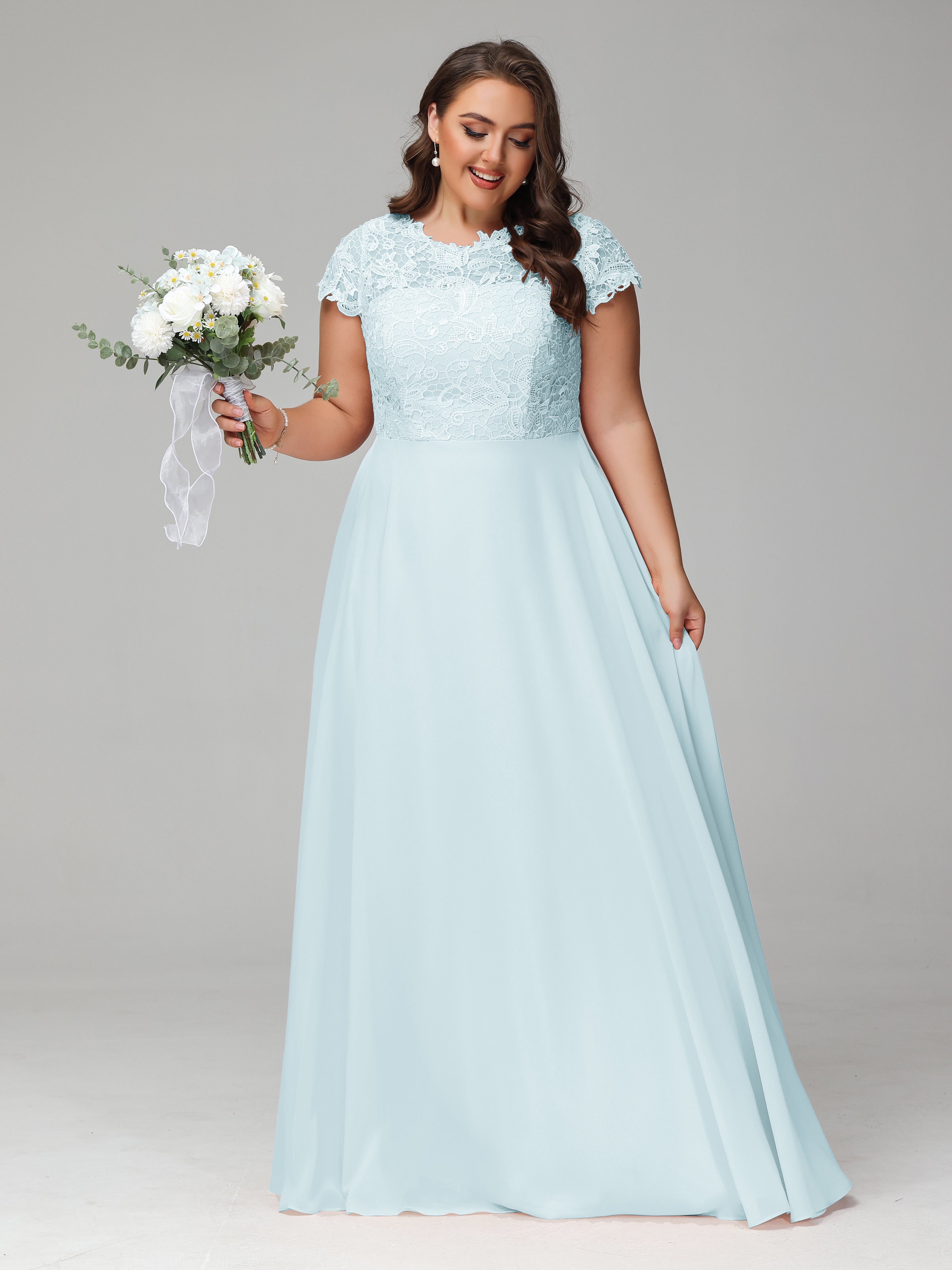 Crew Neck Delicate Chiffon Plus Size Bridesmaid Dresses