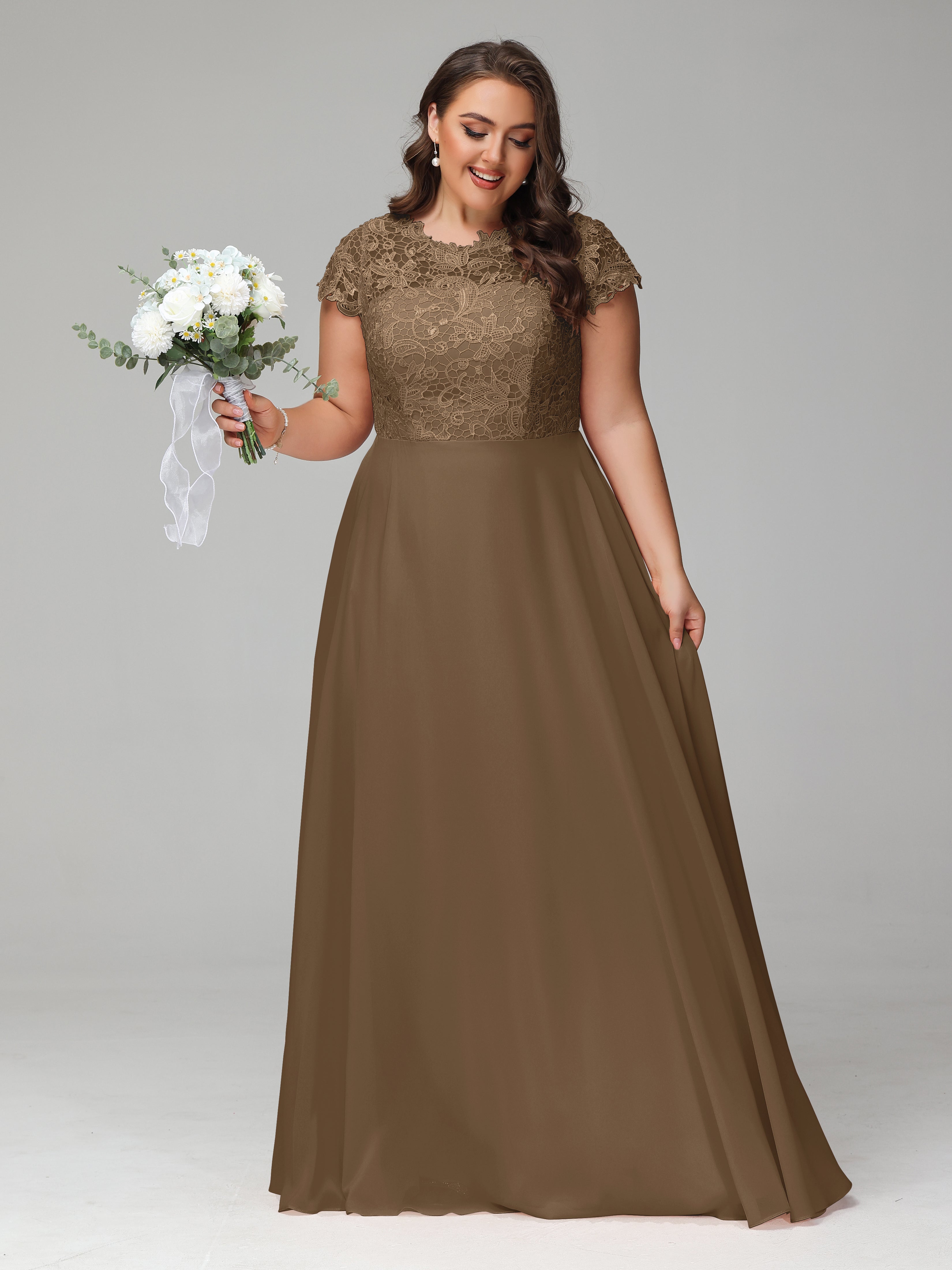 Crew Neck Delicate Chiffon Plus Size Bridesmaid Dresses