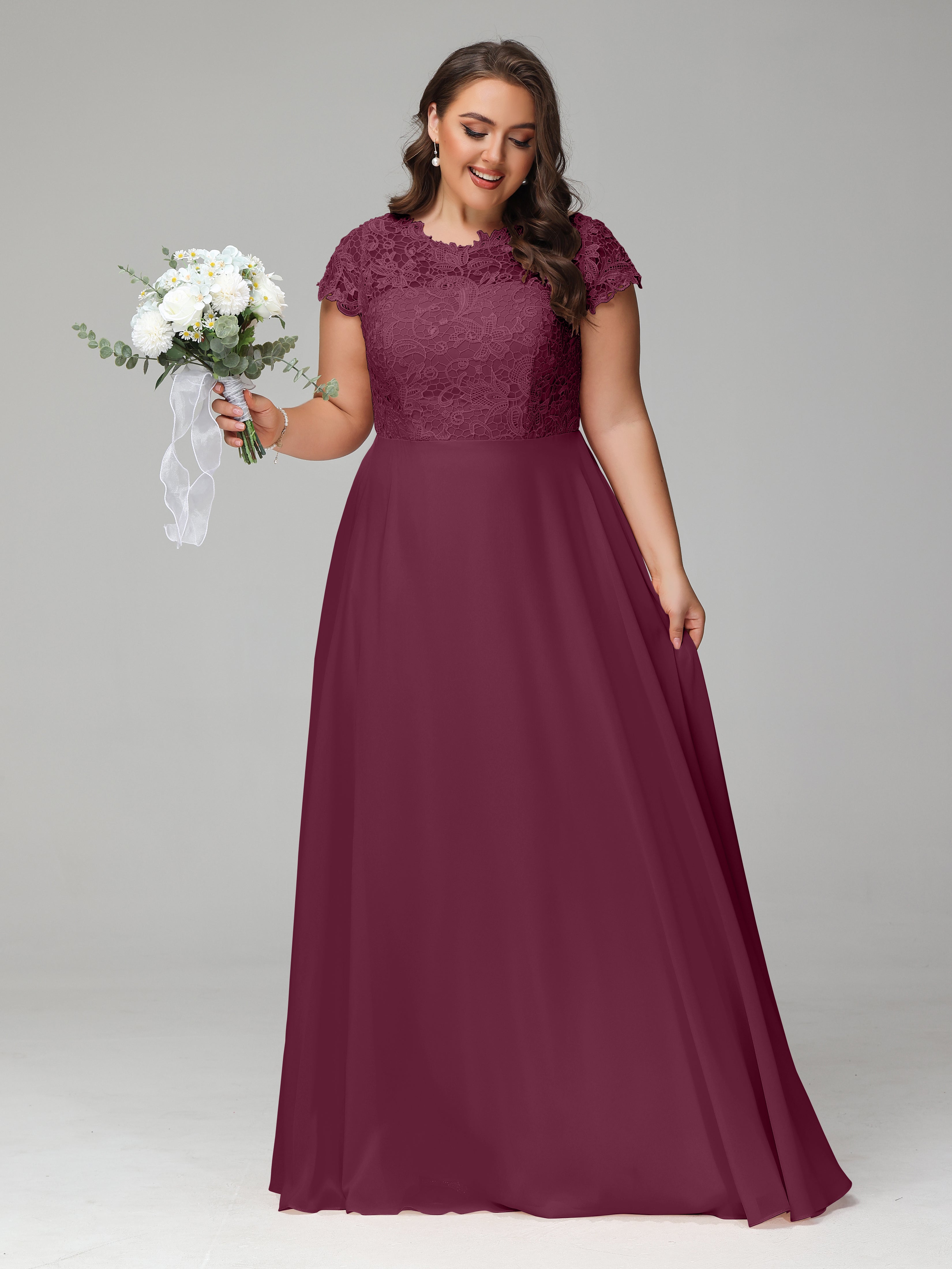 Crew Neck Delicate Chiffon Plus Size Bridesmaid Dresses