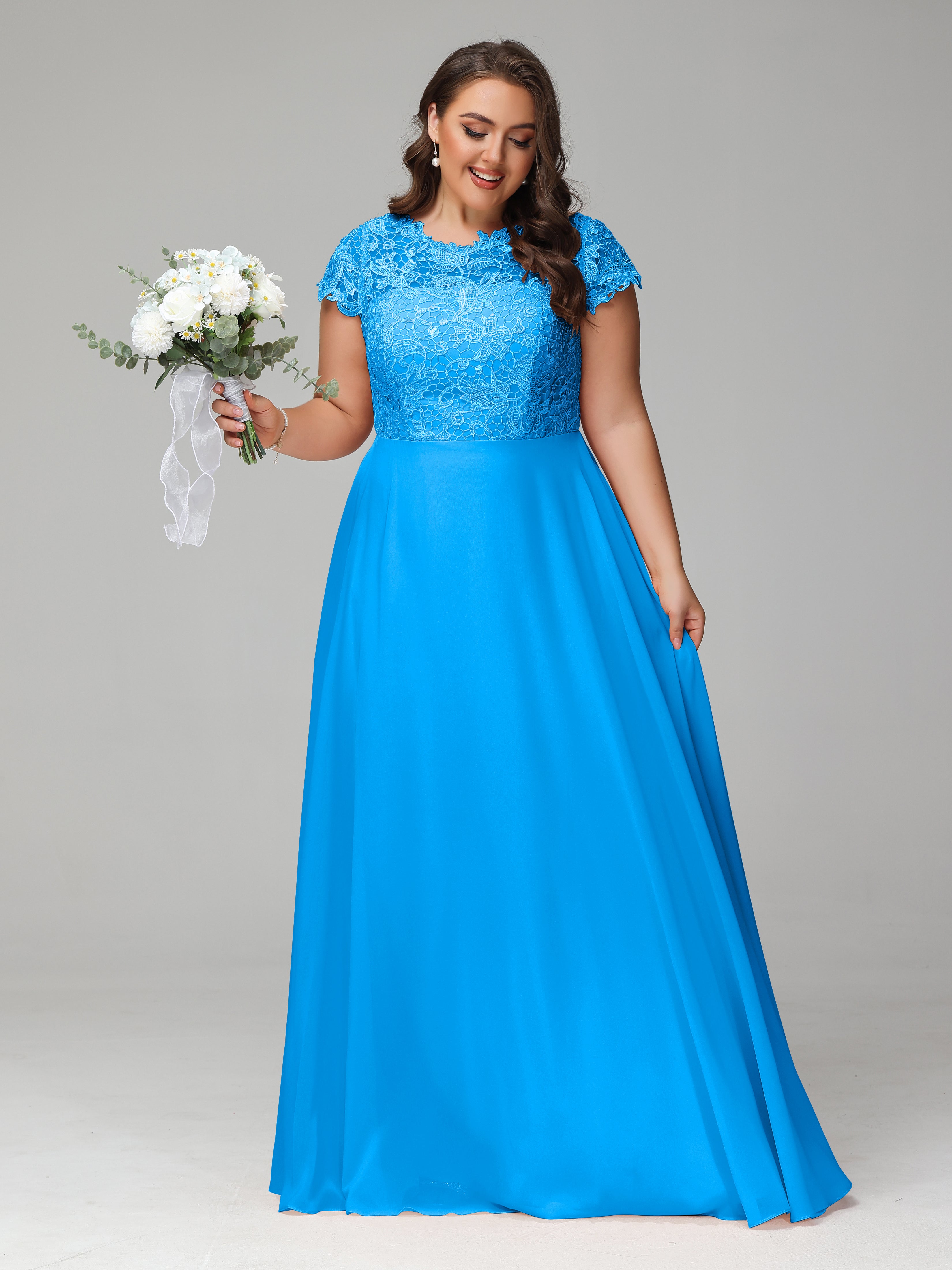 Crew Neck Delicate Chiffon Plus Size Bridesmaid Dresses