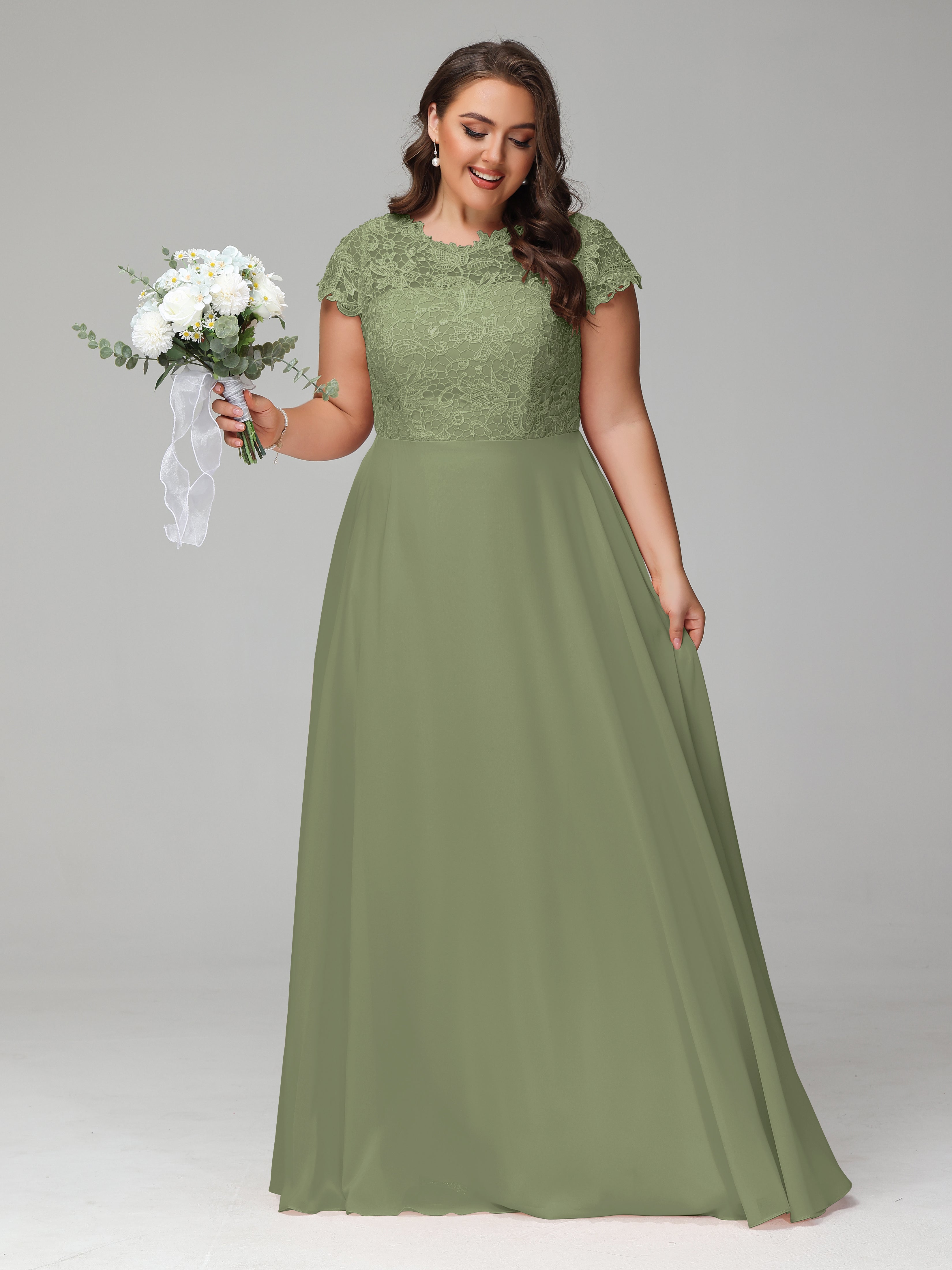 Crew Neck Delicate Chiffon Plus Size Mother of the Bride Dresses