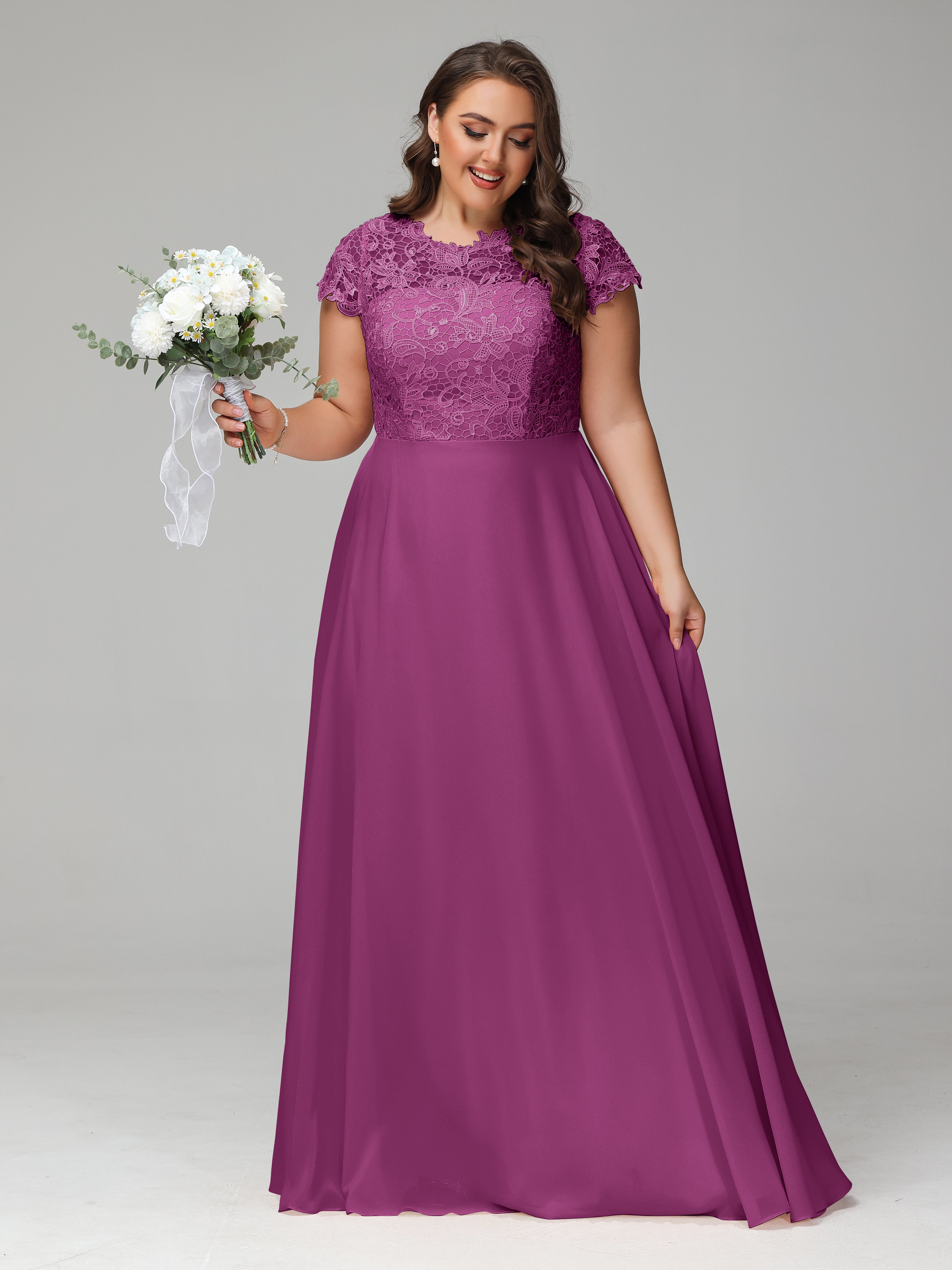 Crew Neck Delicate Chiffon Plus Size Bridesmaid Dresses