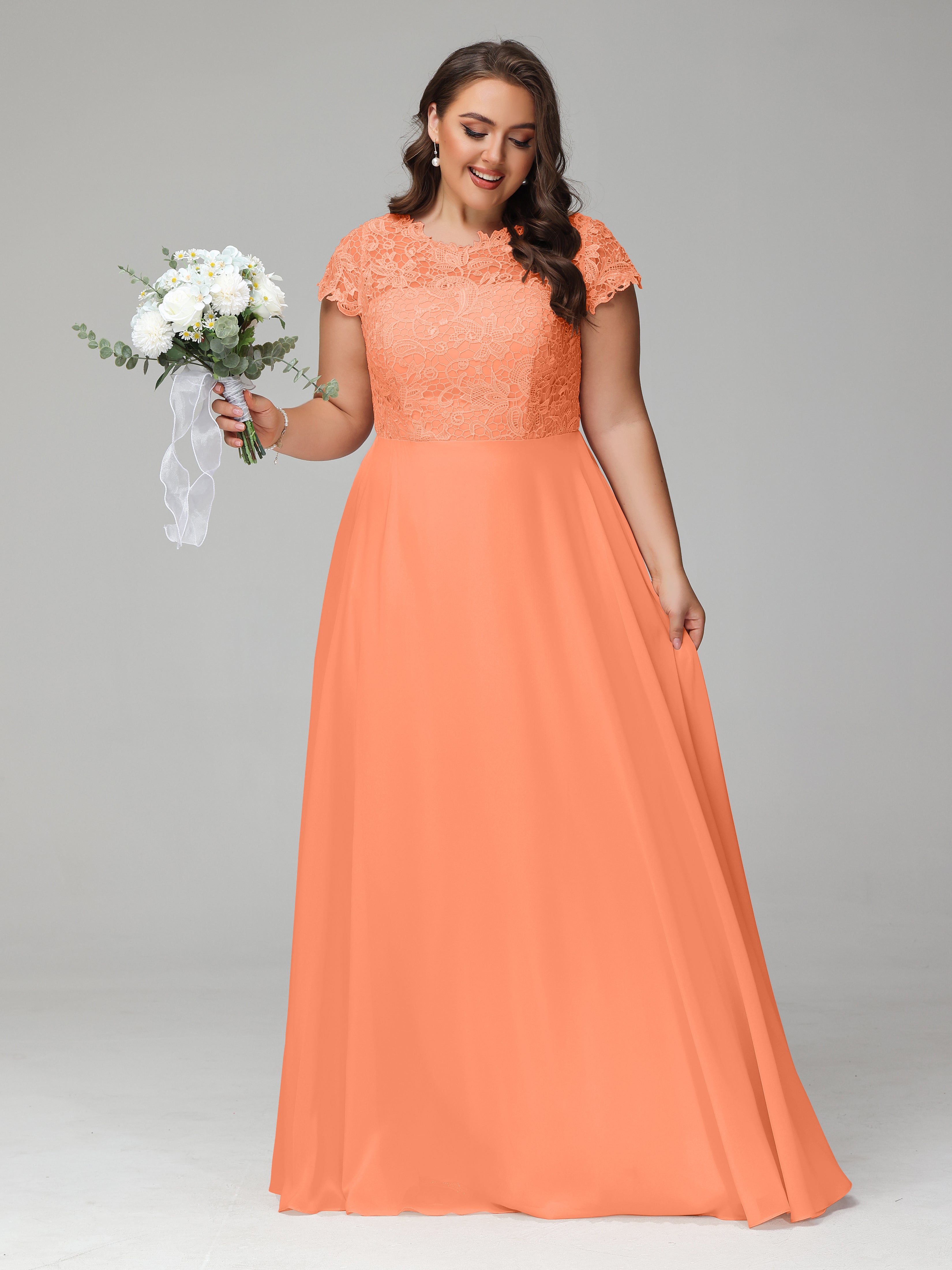 Crew Neck Delicate Chiffon Plus Size Mother of the Bride Dresses