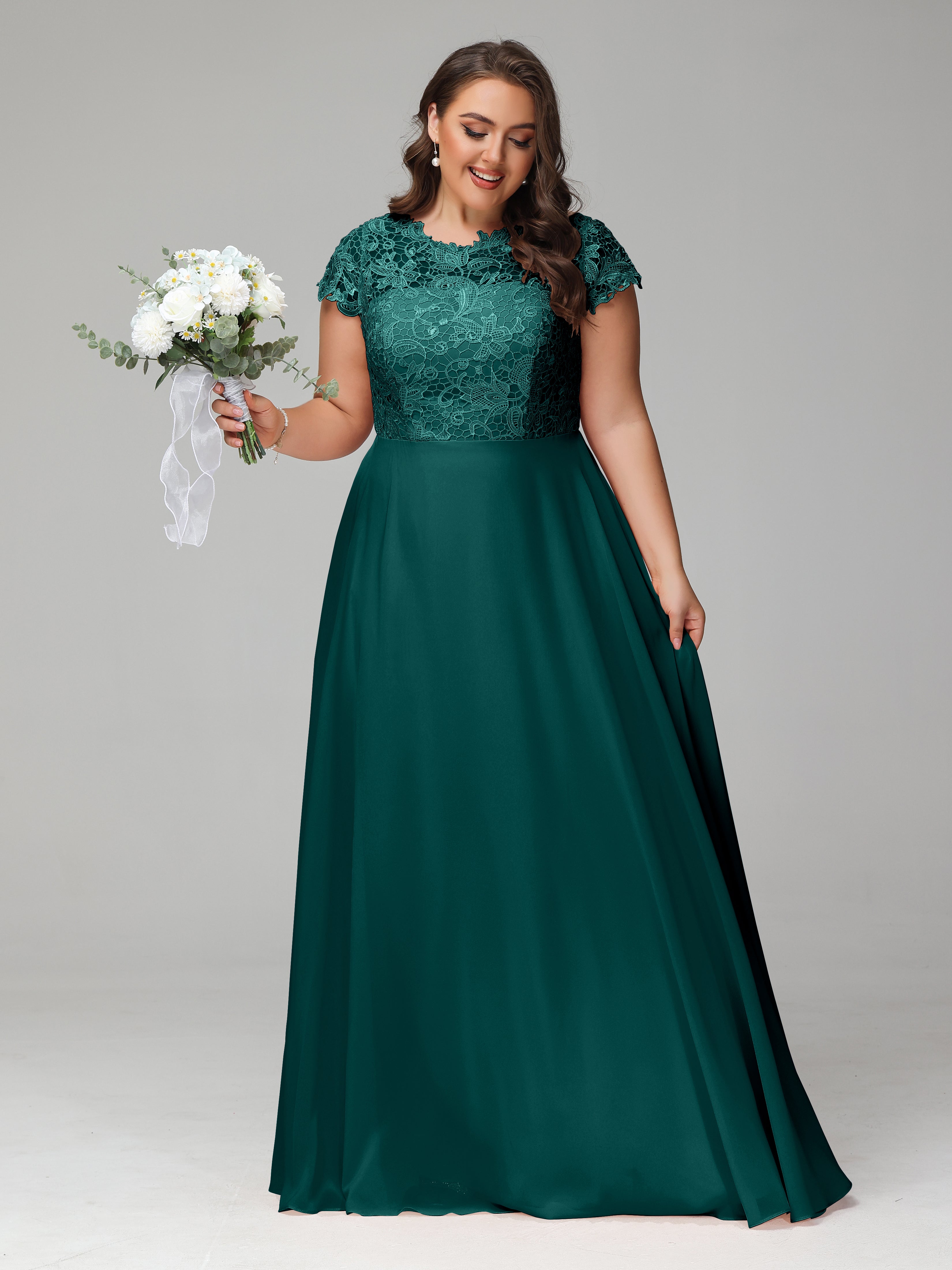 Crew Neck Delicate Chiffon Plus Size Mother of the Bride Dresses