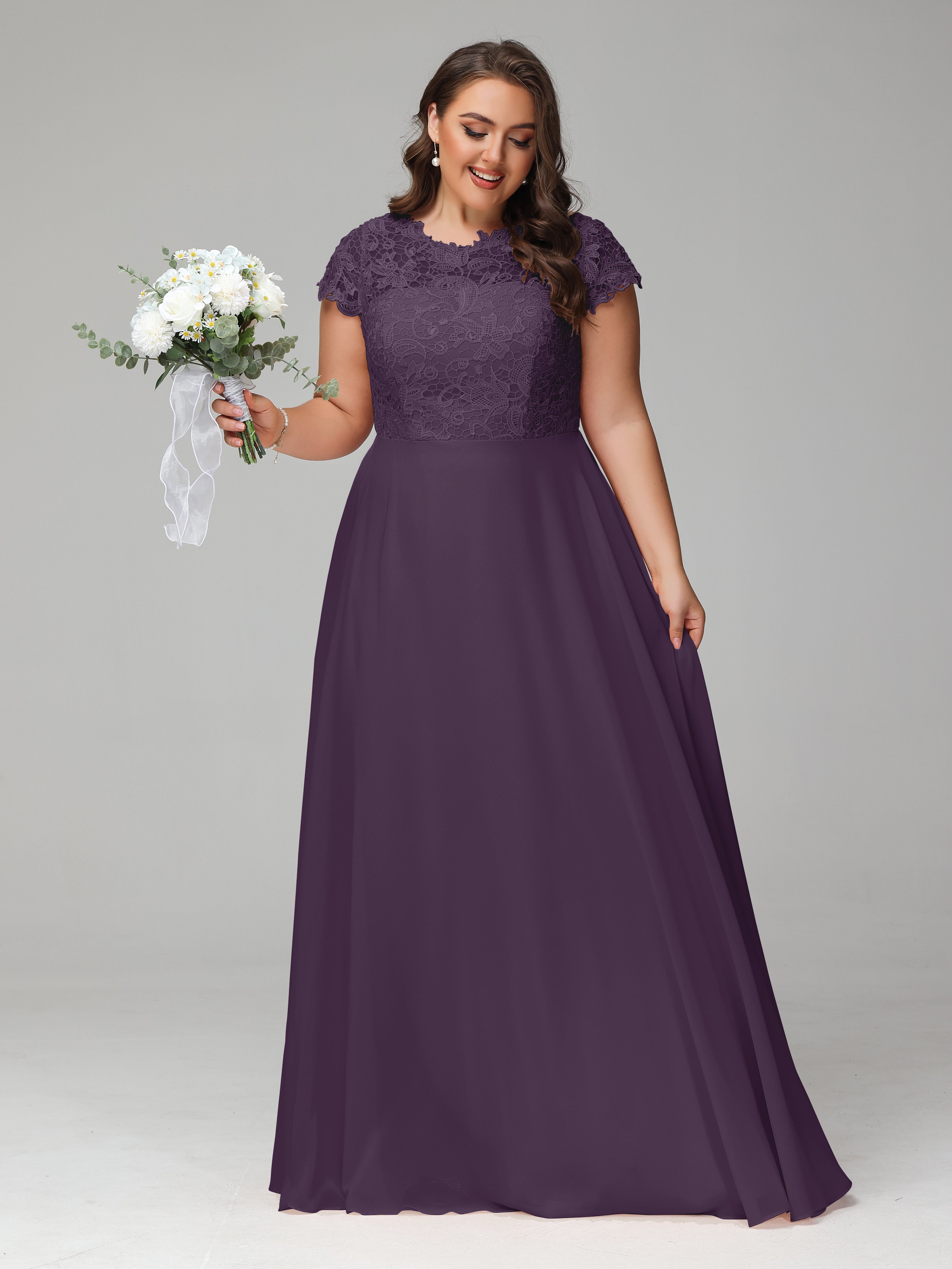 Crew Neck Delicate Chiffon Plus Size Mother of the Bride Dresses