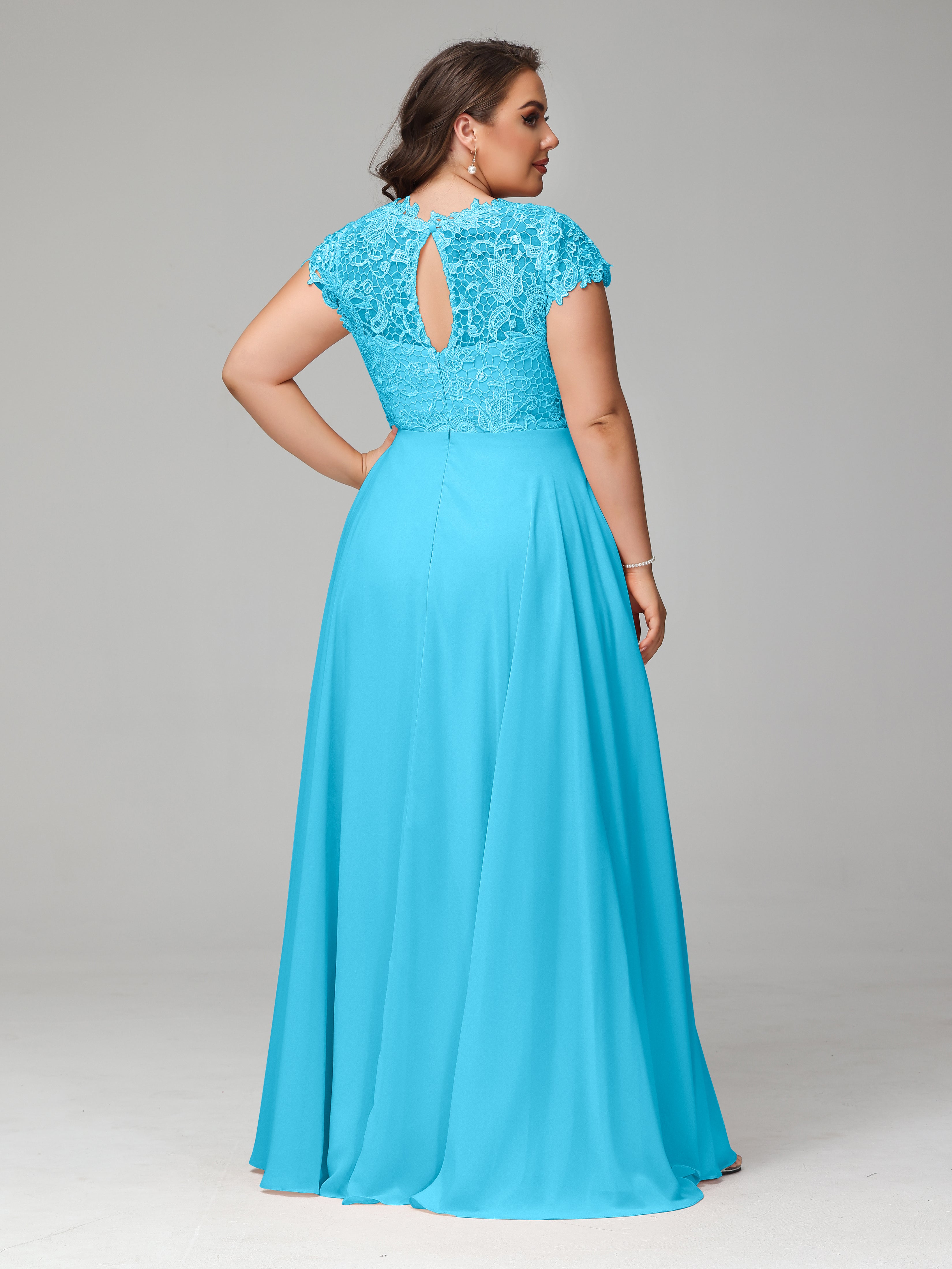 Crew Neck Delicate Chiffon Plus Size Bridesmaid Dresses