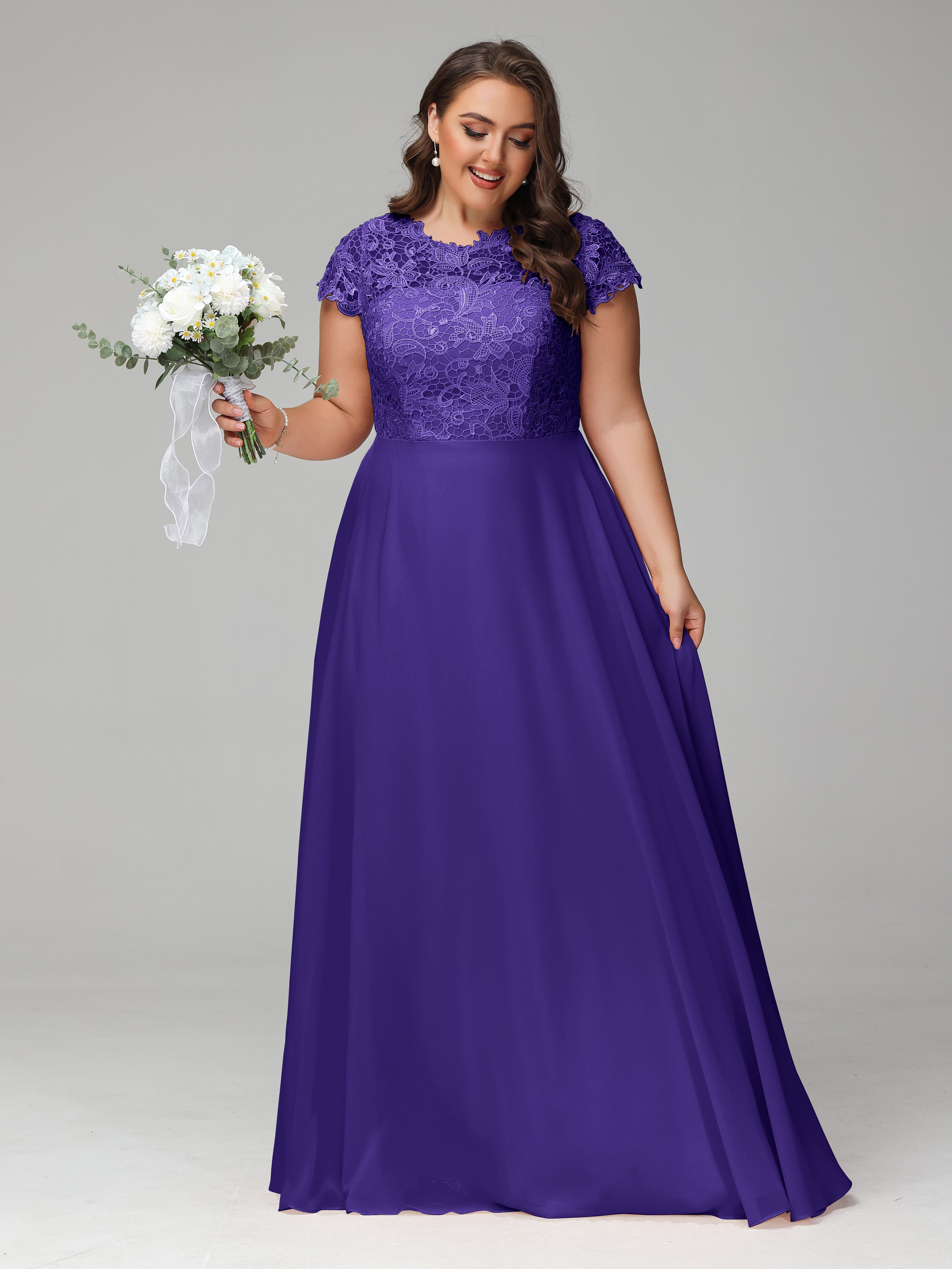 Crew Neck Delicate Chiffon Plus Size Bridesmaid Dresses