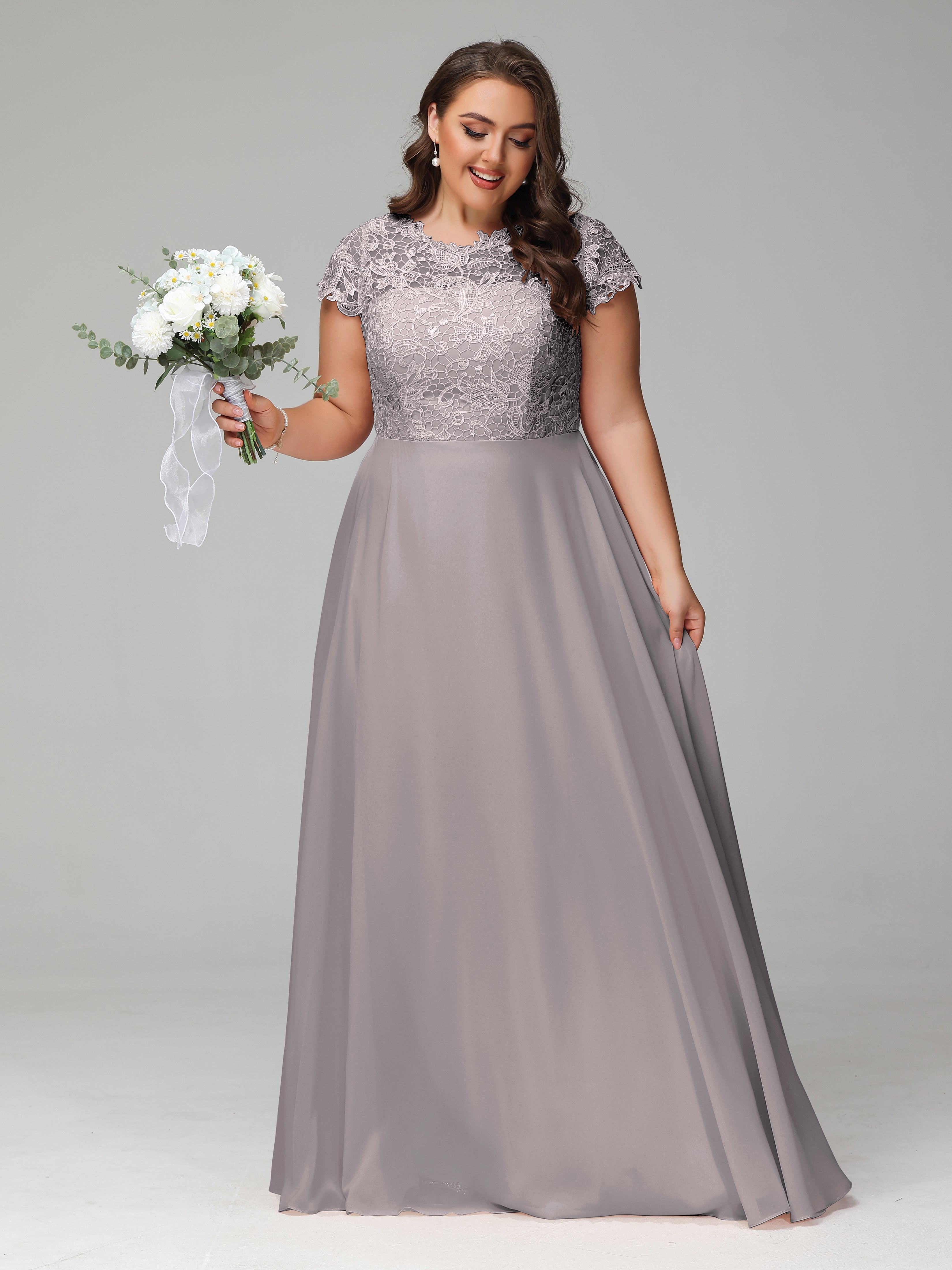 Crew Neck Delicate Chiffon Plus Size Bridesmaid Dresses