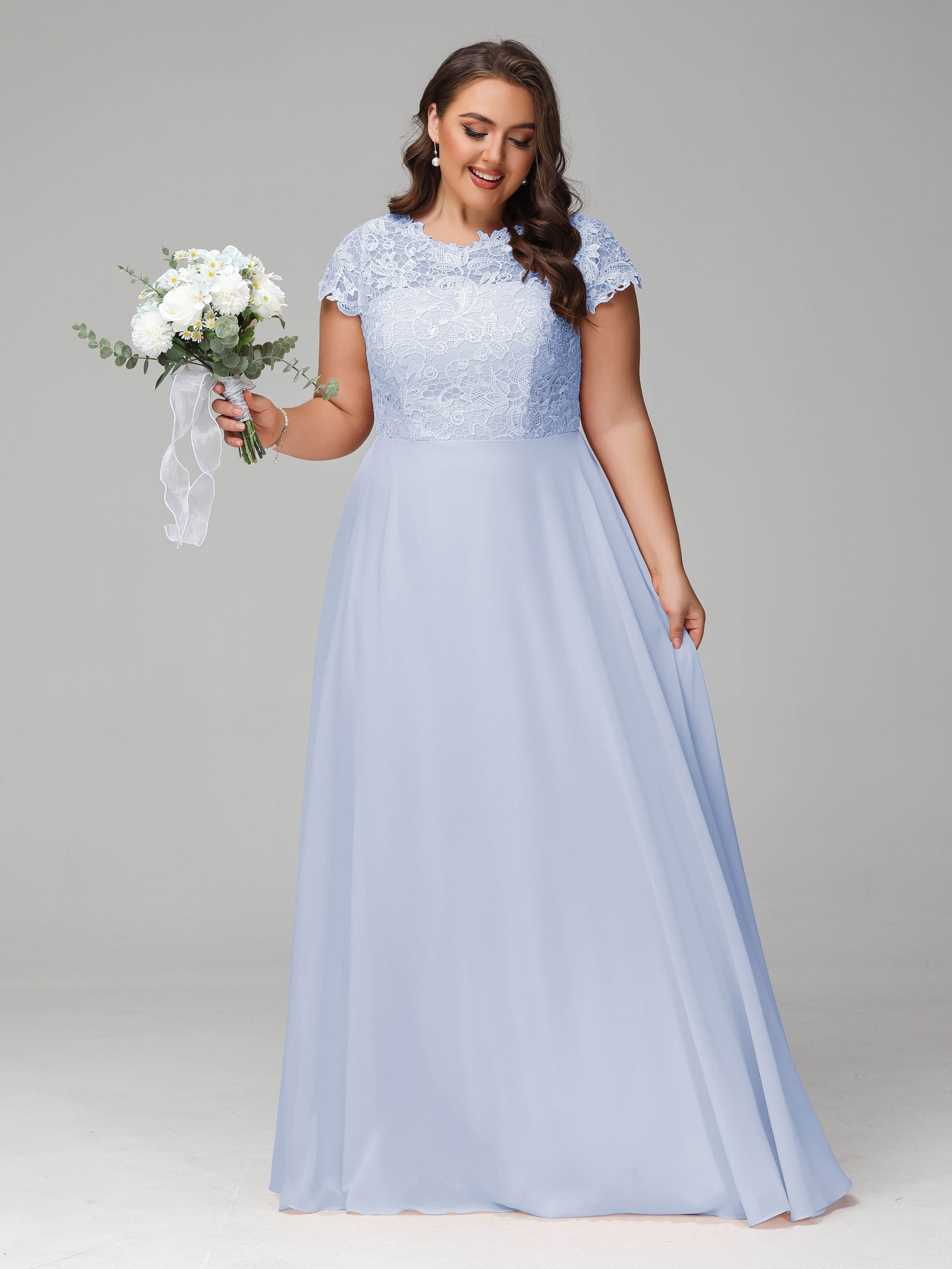 Crew Neck Delicate Chiffon Plus Size Bridesmaid Dresses