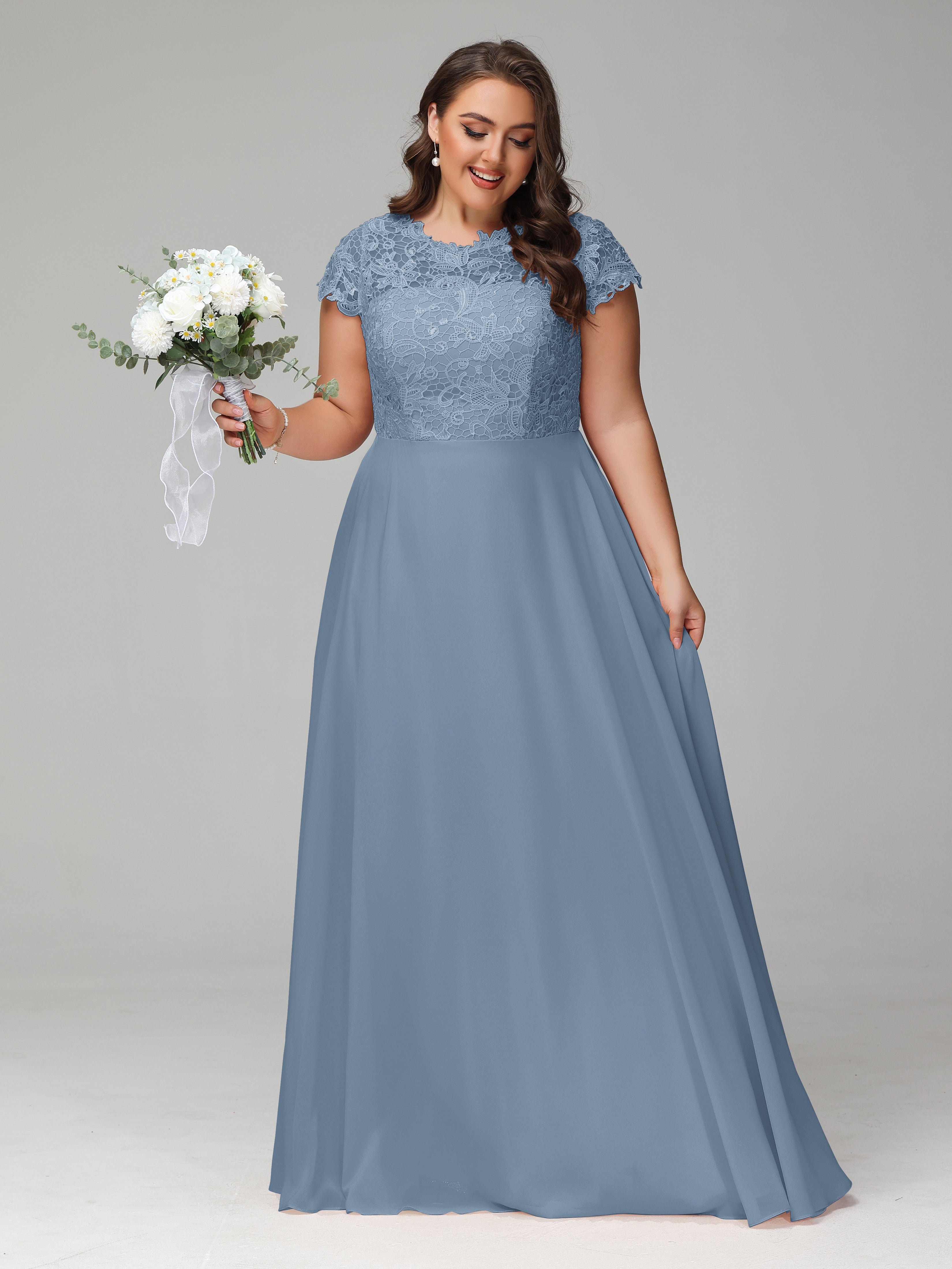 Crew Neck Delicate Chiffon Plus Size Mother of the Bride Dresses