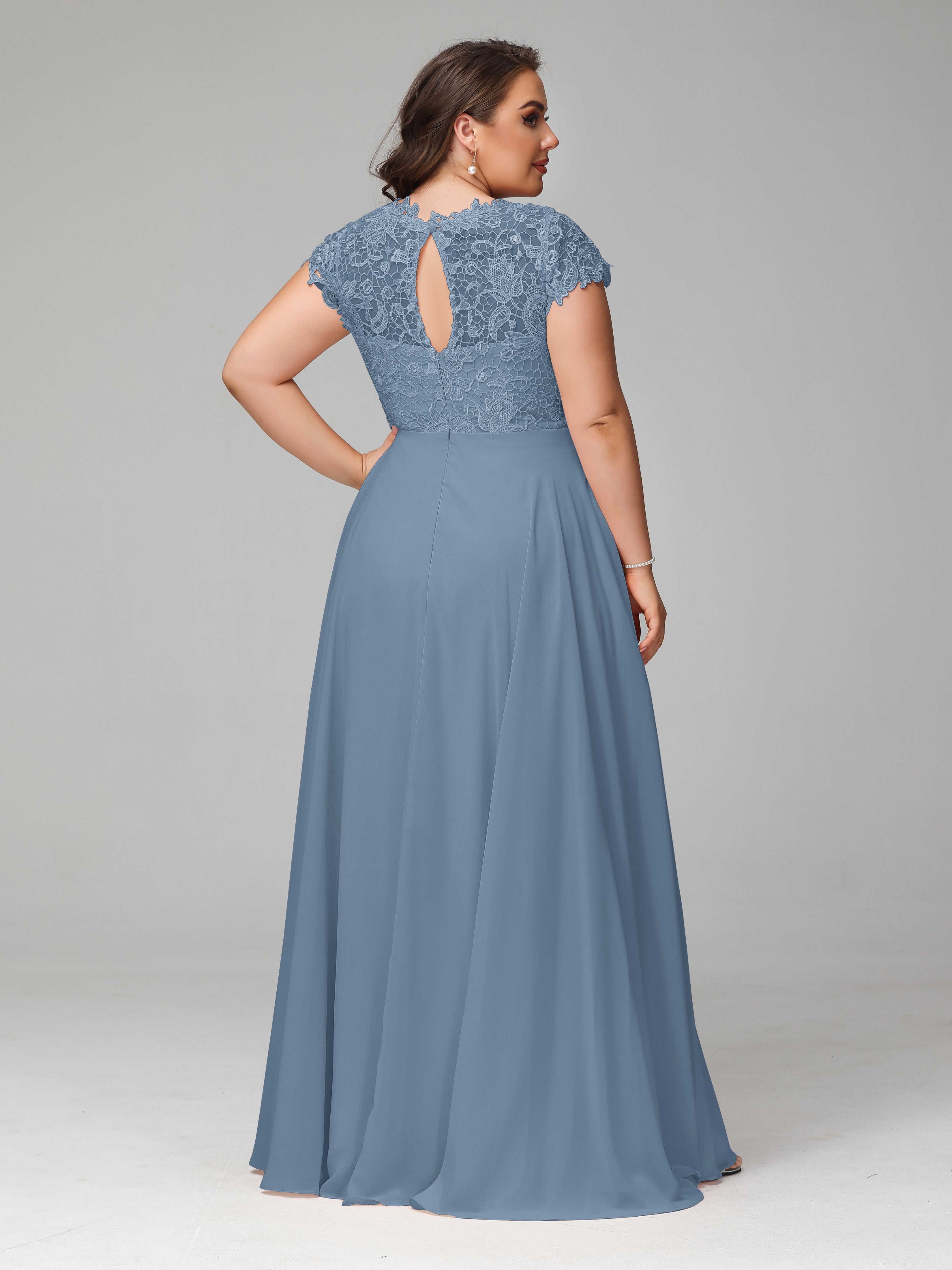 Crew Neck Delicate Chiffon Plus Size Bridesmaid Dresses