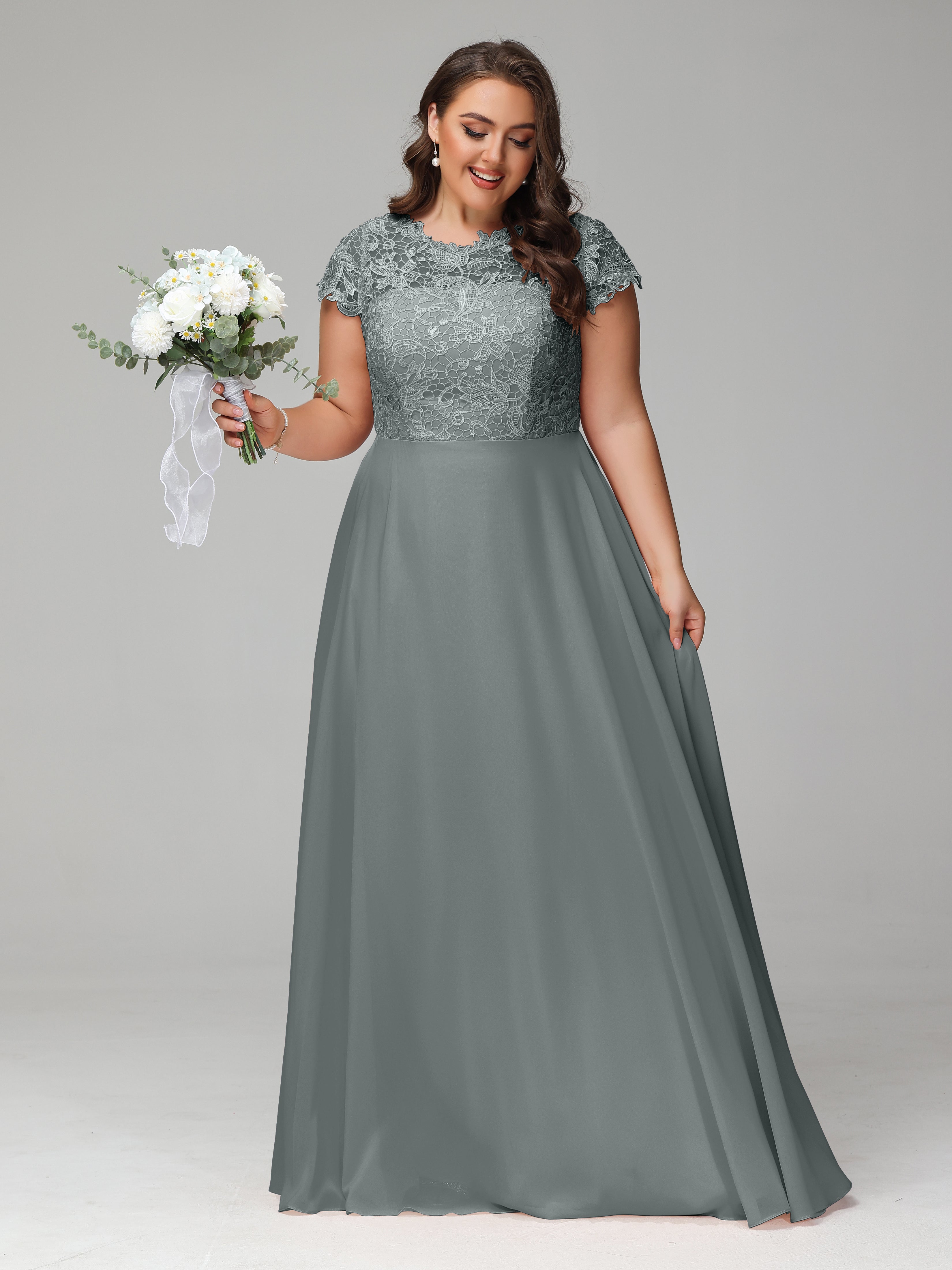 Crew Neck Delicate Chiffon Plus Size Mother of the Bride Dresses