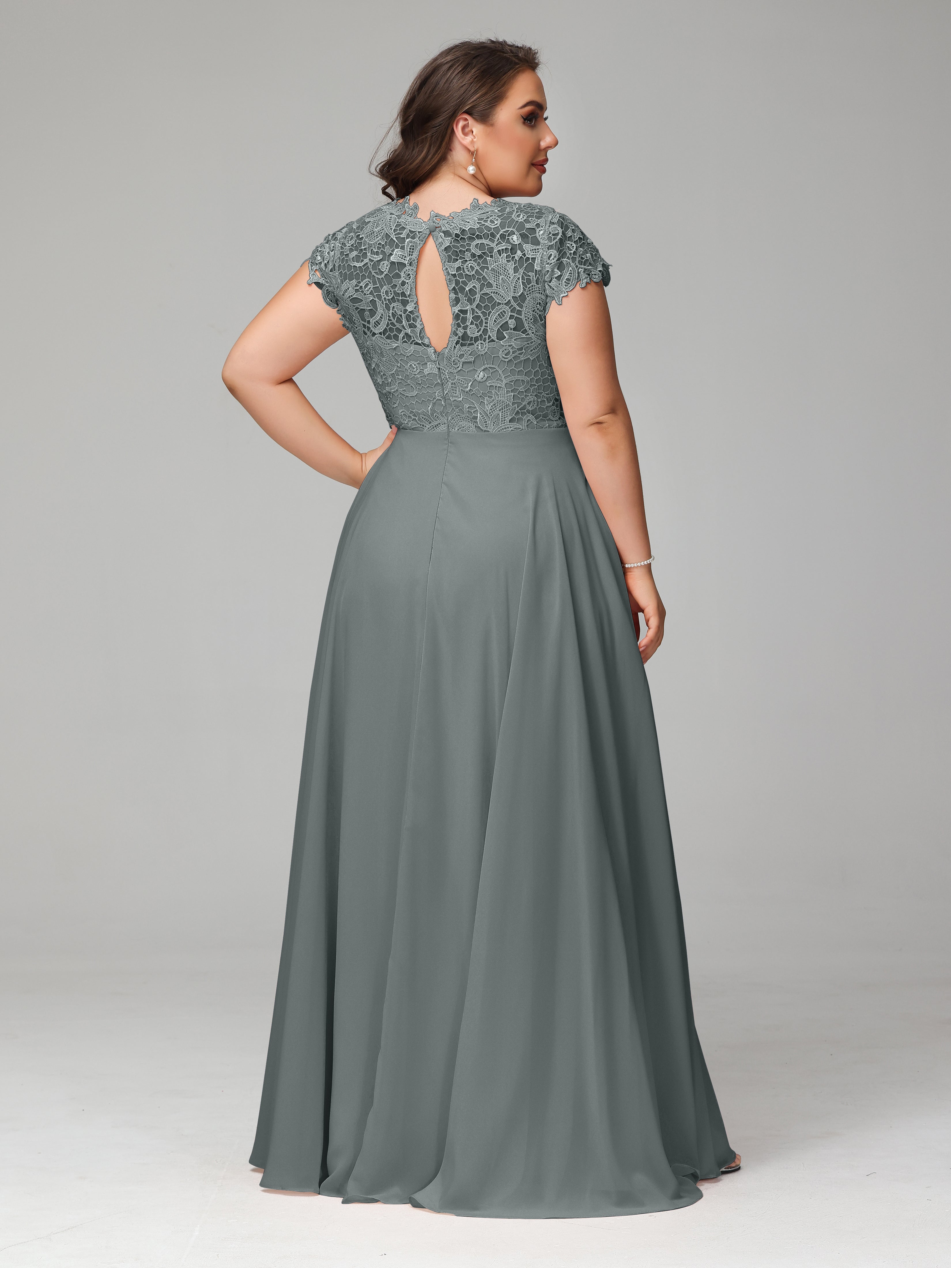 Crew Neck Delicate Chiffon Plus Size Bridesmaid Dresses