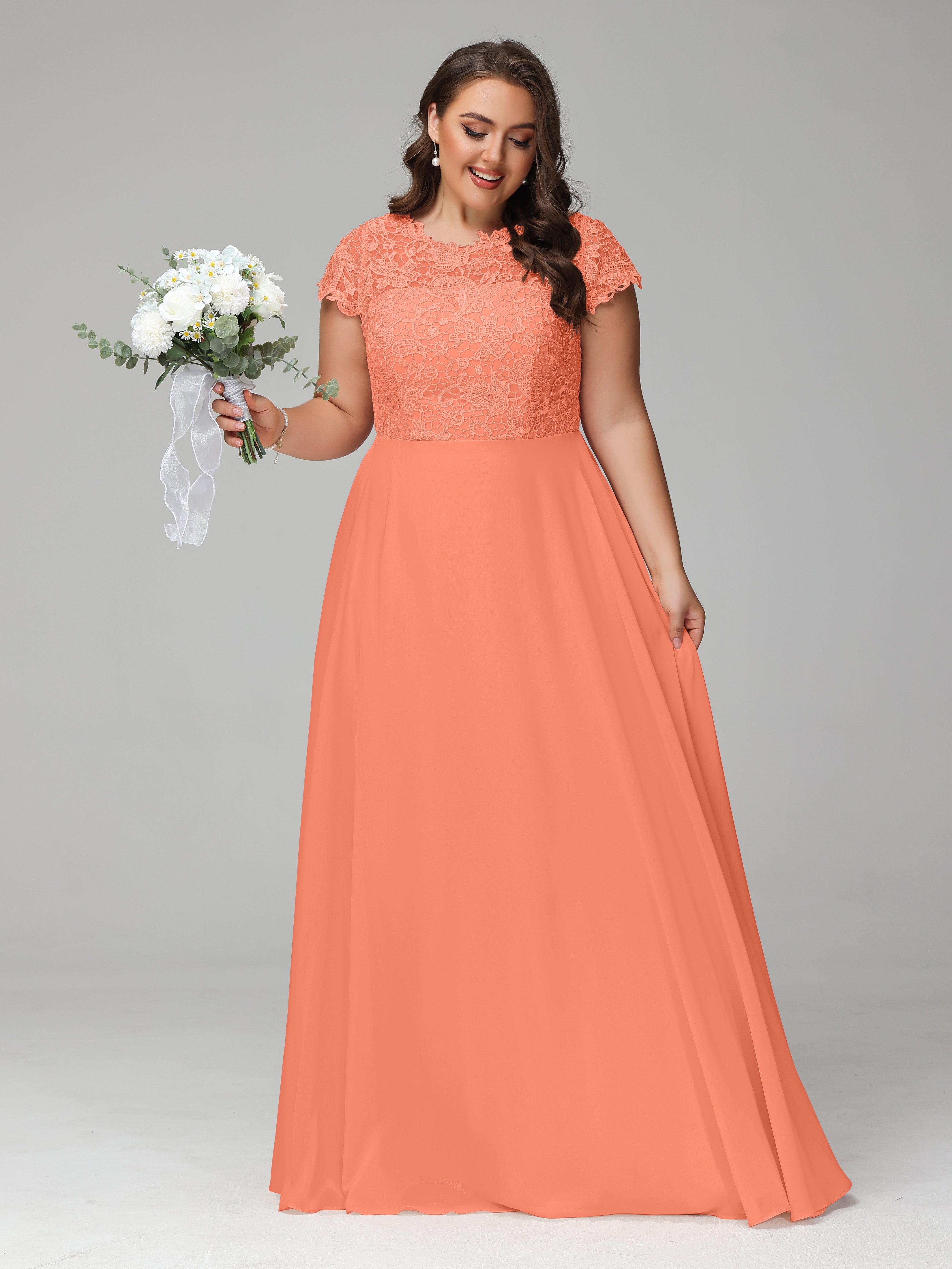 Crew Neck Delicate Chiffon Plus Size Bridesmaid Dresses