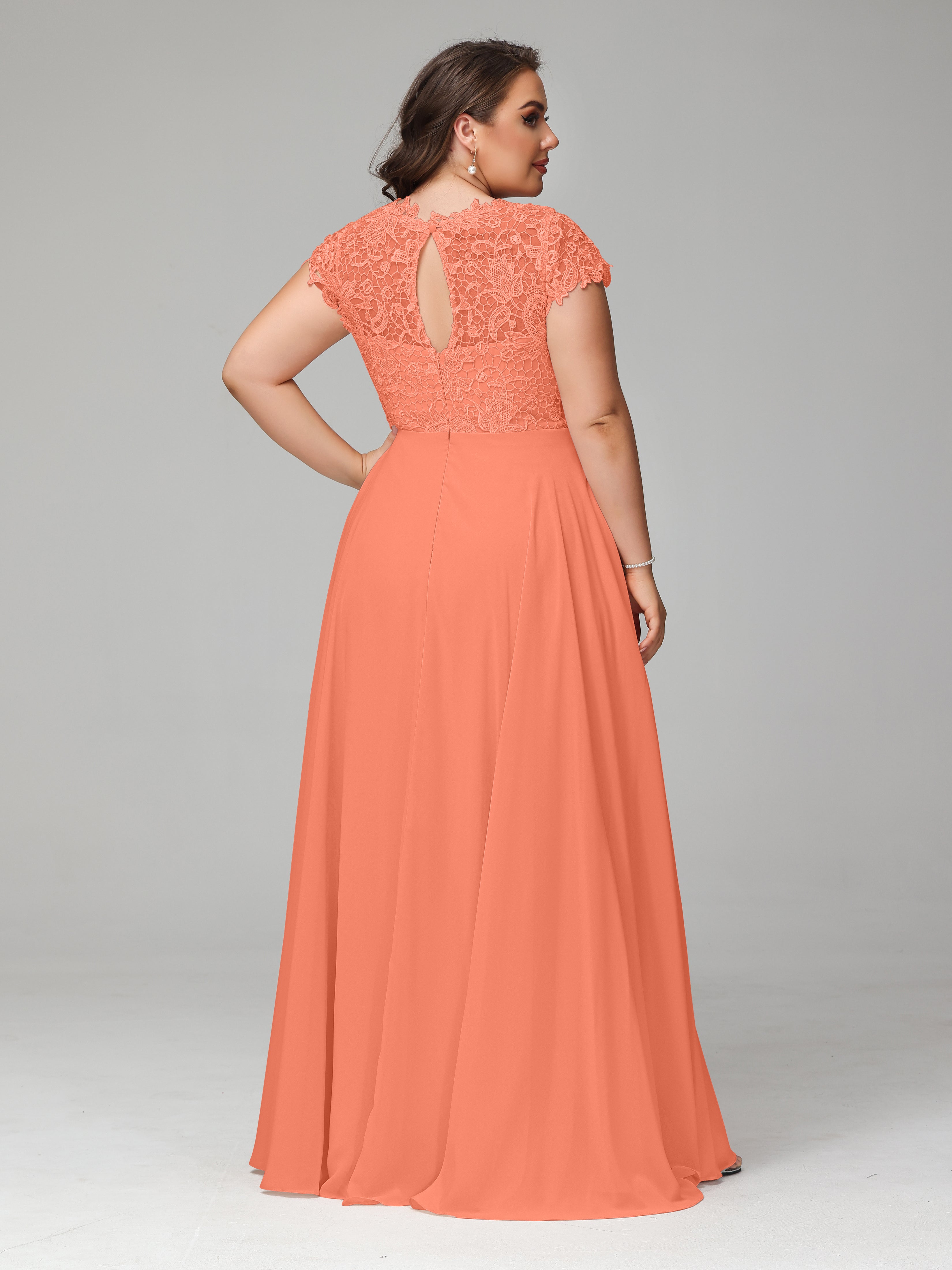 Crew Neck Delicate Chiffon Plus Size Bridesmaid Dresses