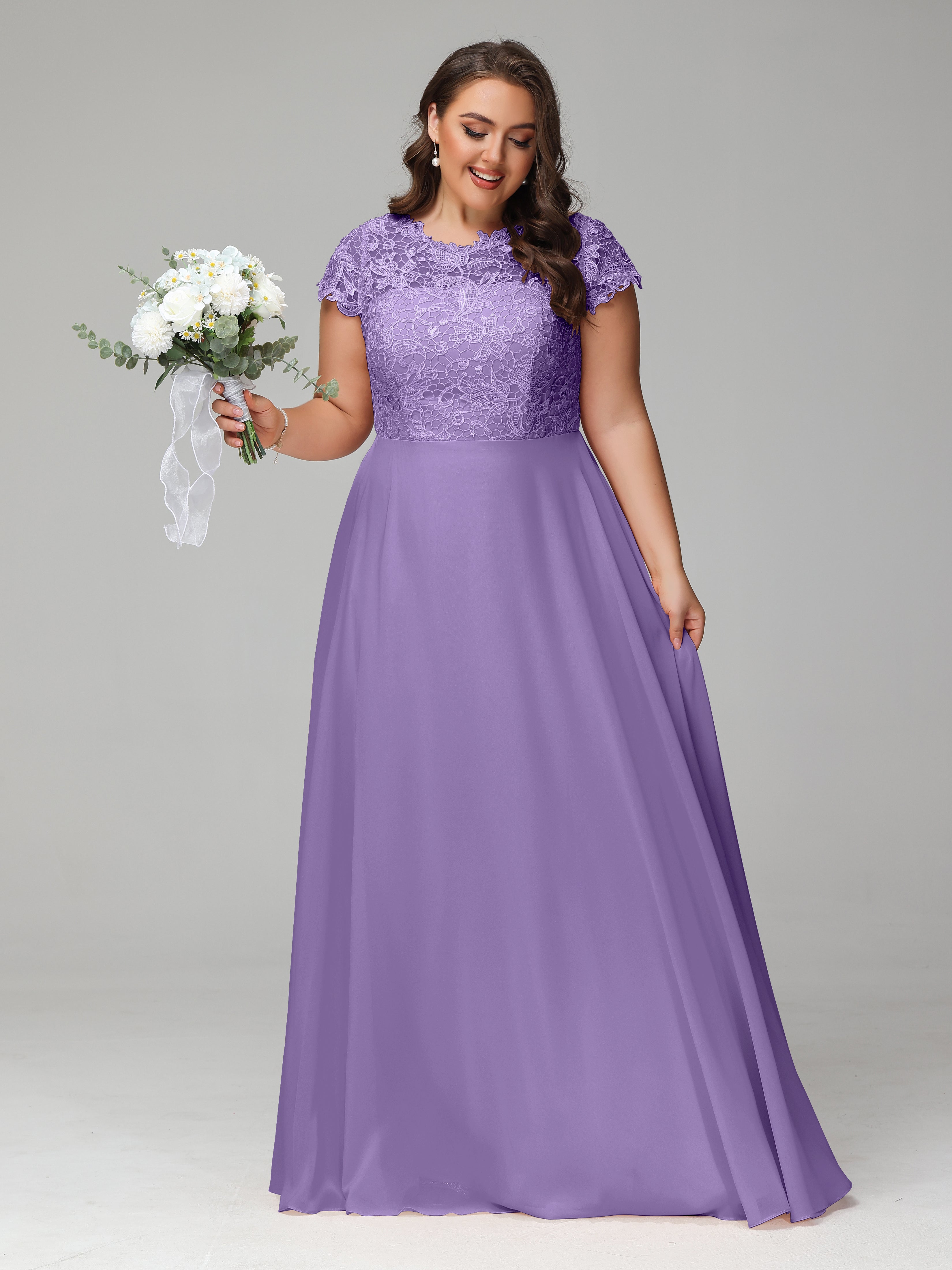 Crew Neck Delicate Chiffon Plus Size Bridesmaid Dresses