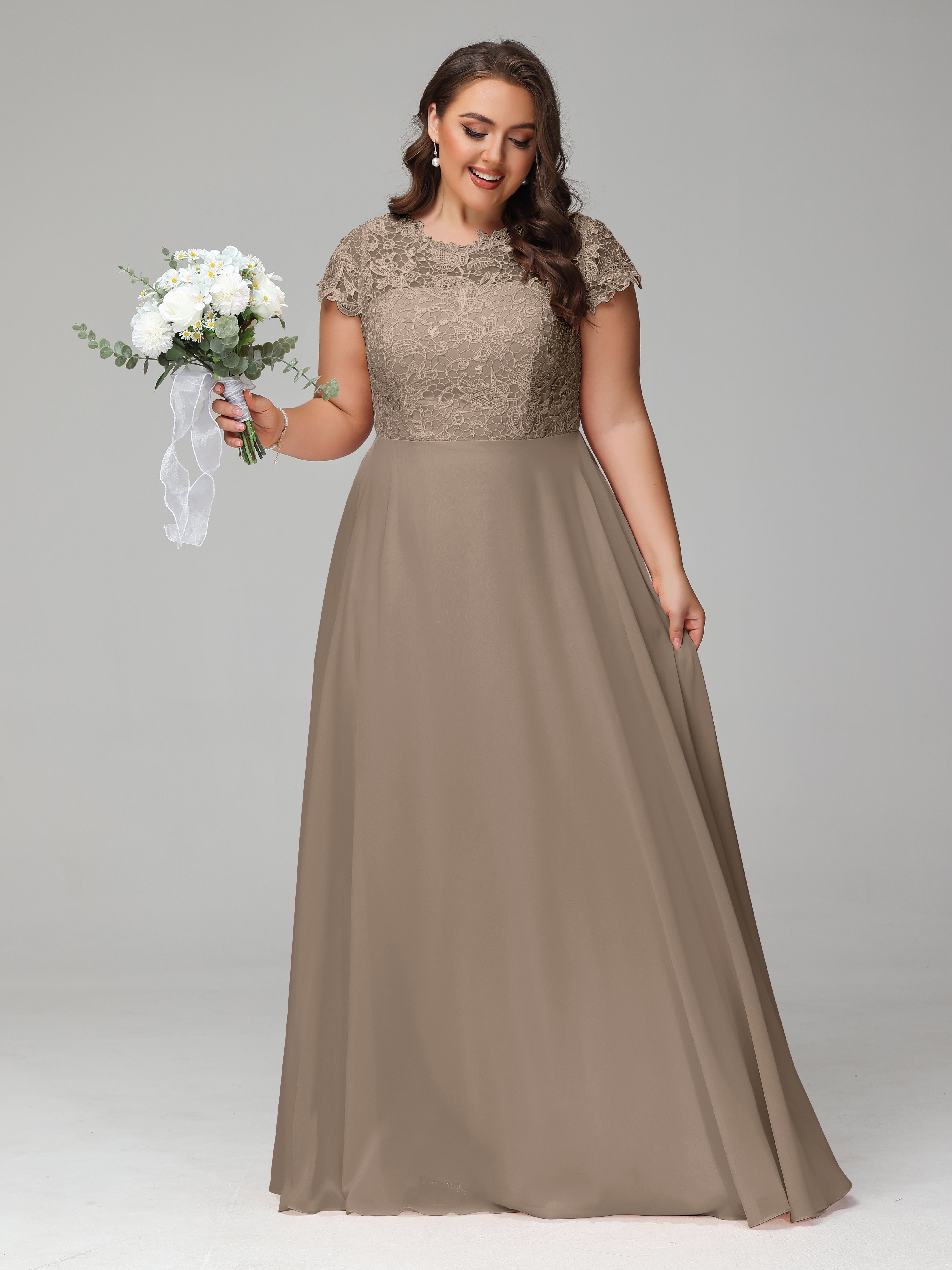 Crew Neck Delicate Chiffon Plus Size Mother of the Bride Dresses