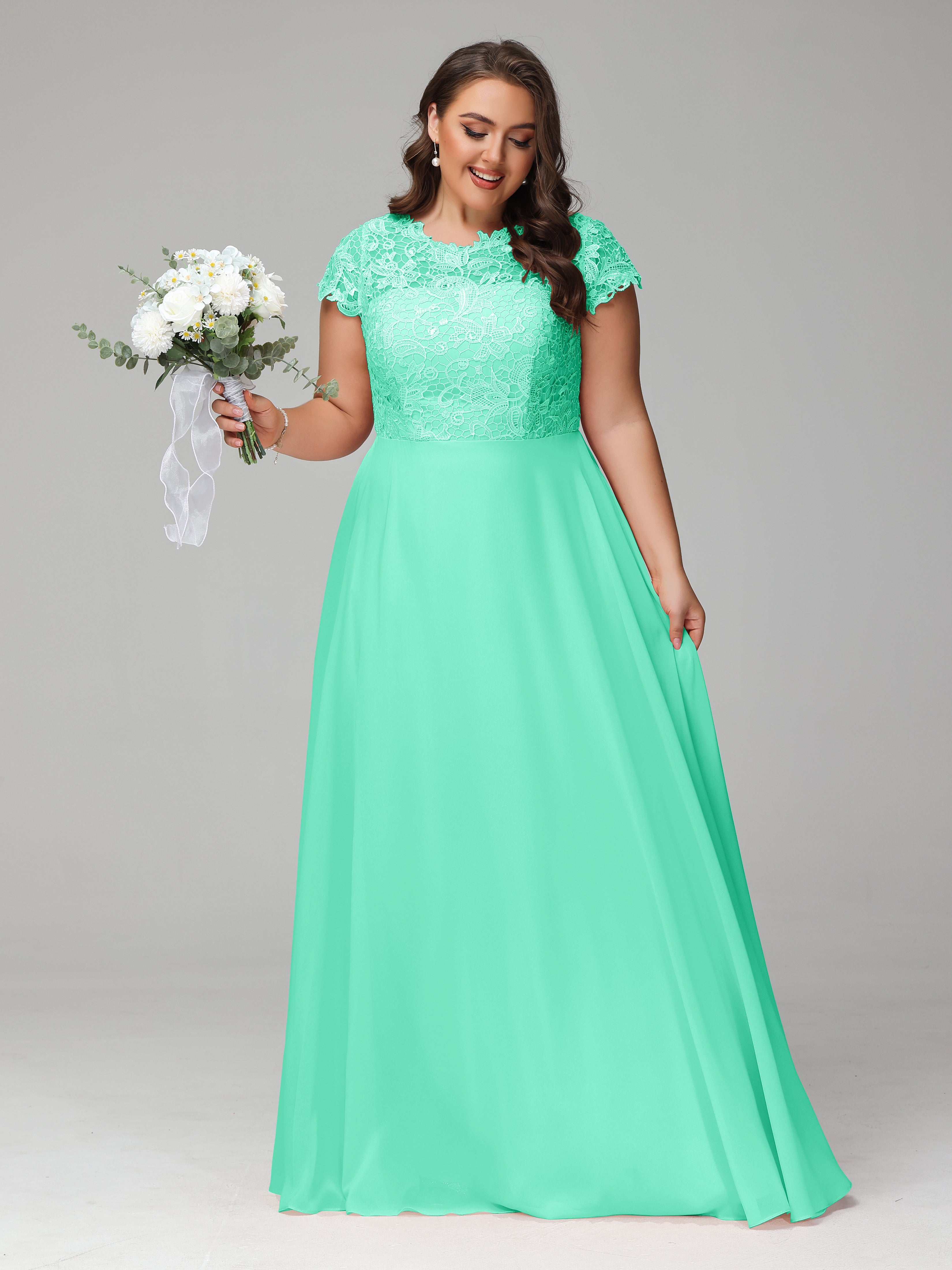 Crew Neck Delicate Chiffon Plus Size Bridesmaid Dresses