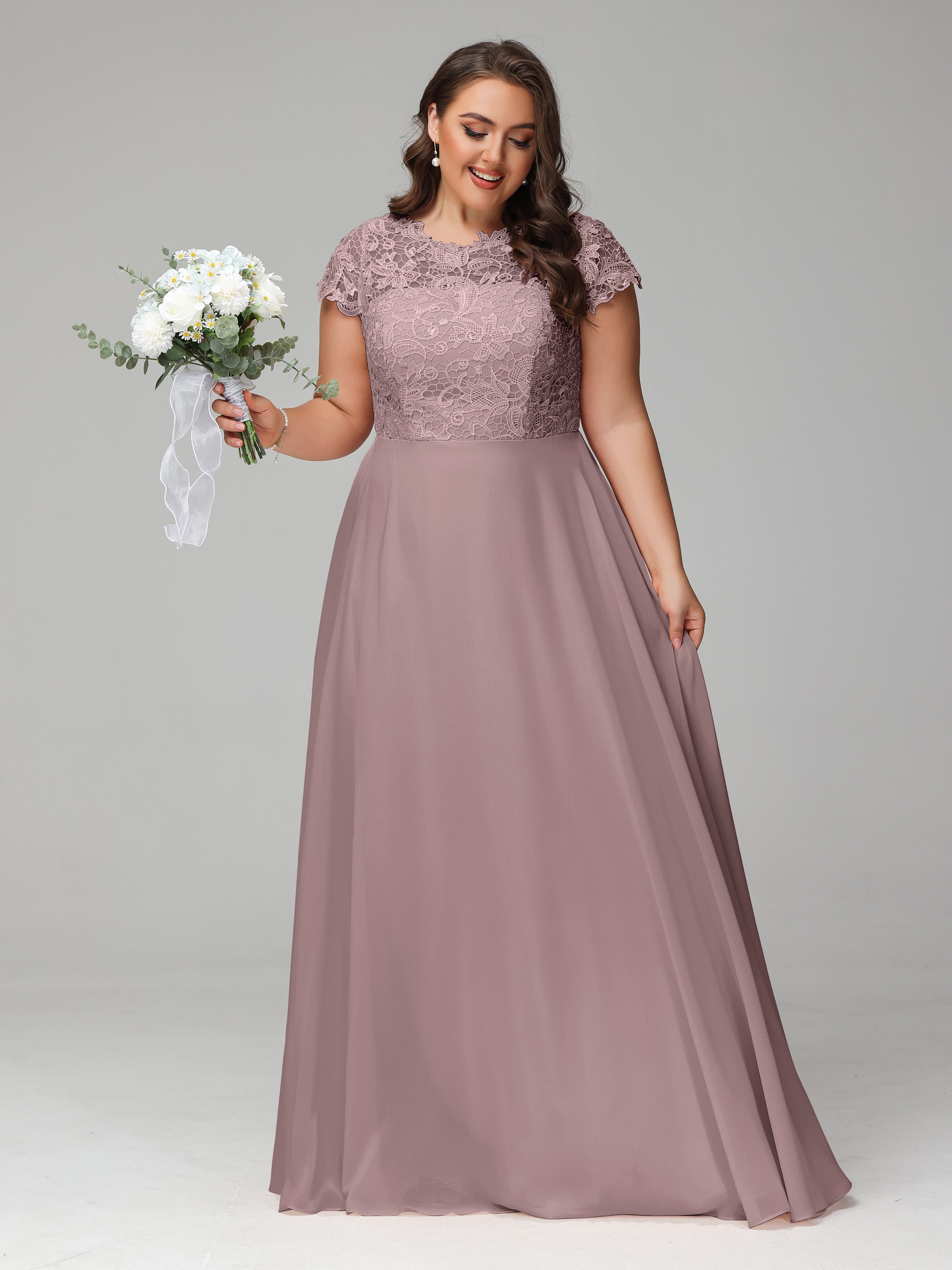 Crew Neck Delicate Chiffon Plus Size Bridesmaid Dresses