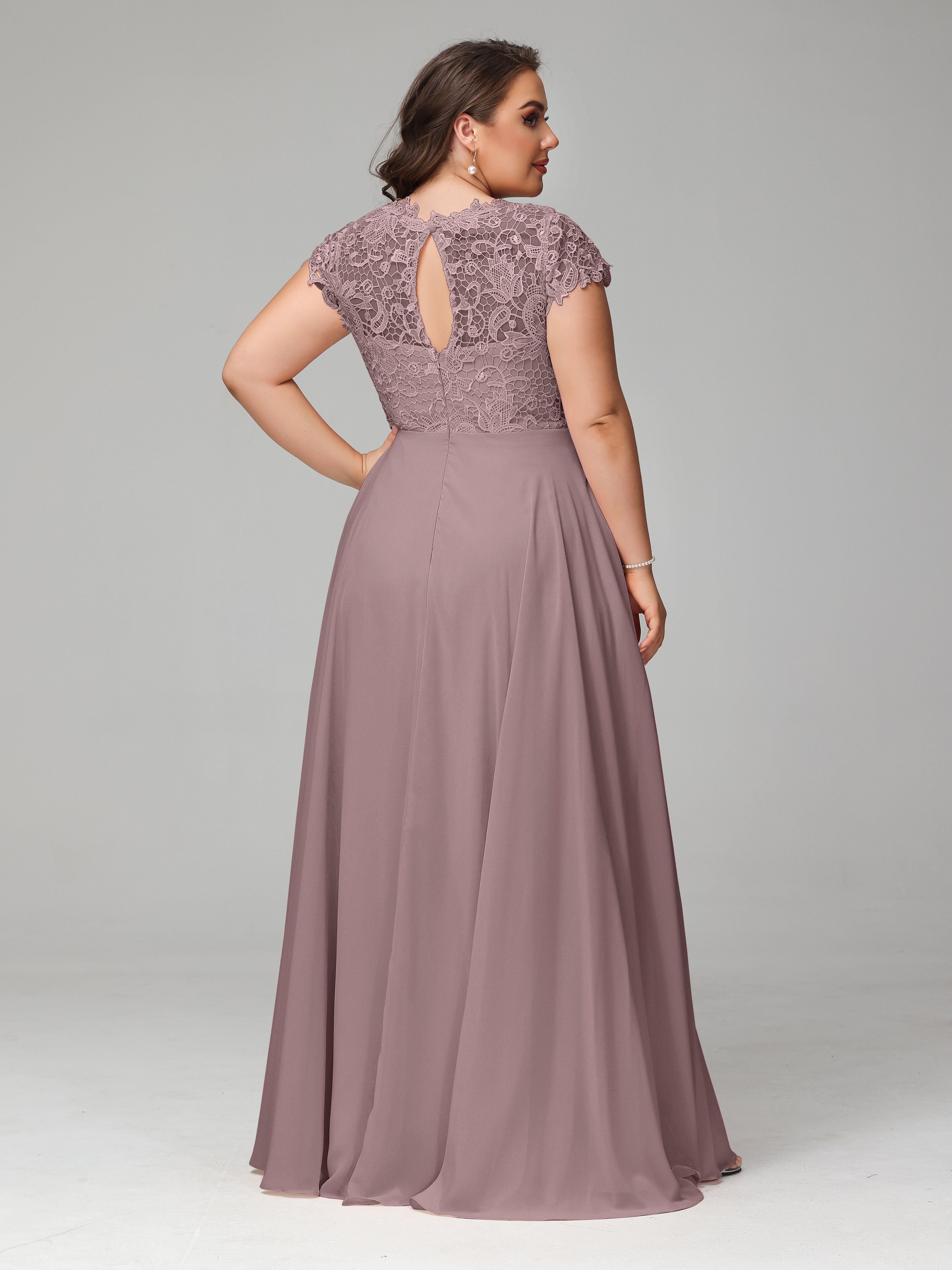 Crew Neck Delicate Chiffon Plus Size Bridesmaid Dresses