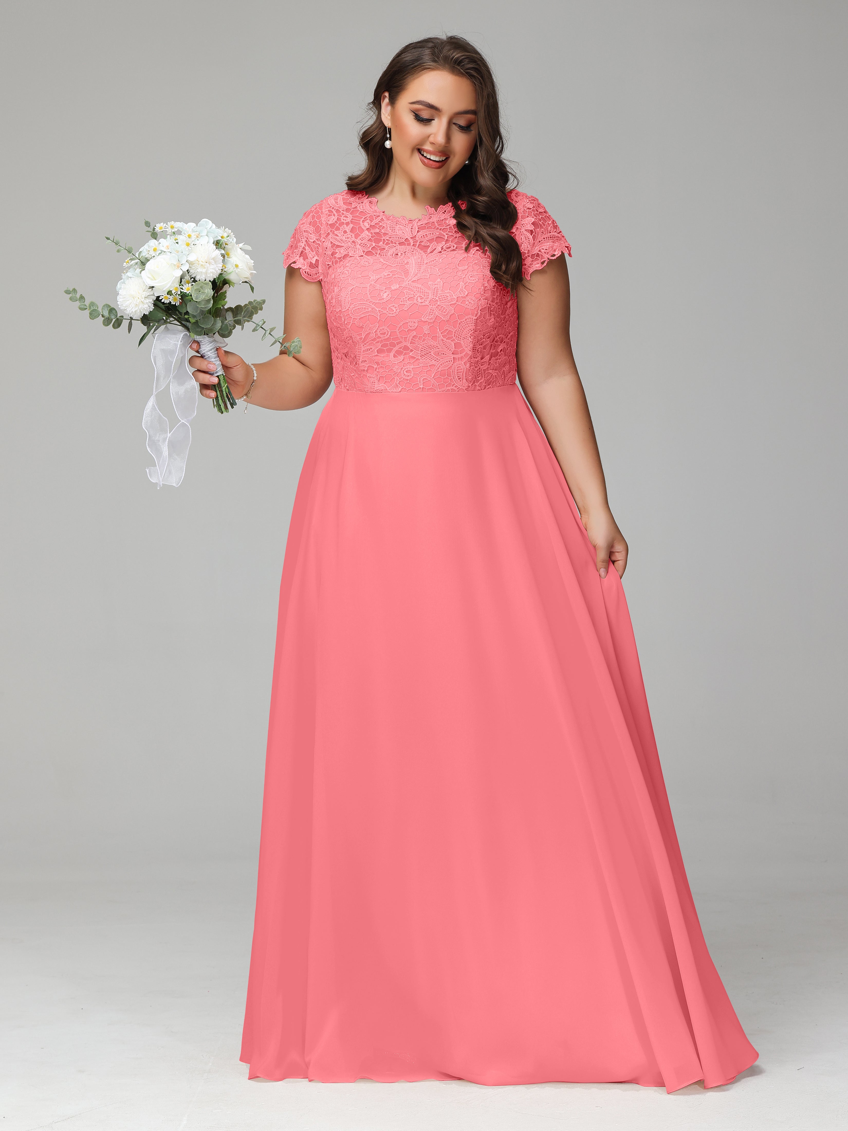 Crew Neck Delicate Chiffon Plus Size Mother of the Bride Dresses