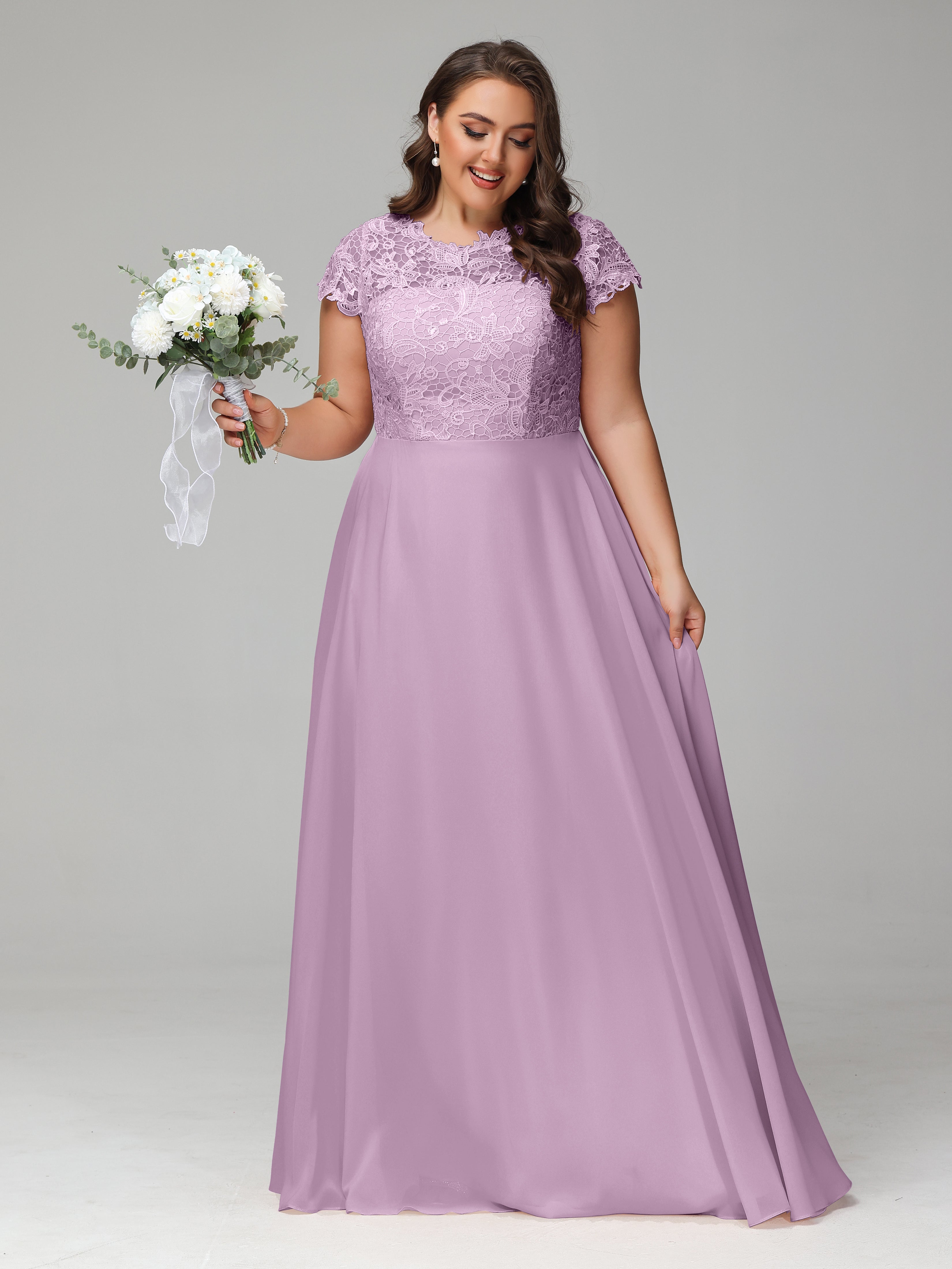 Crew Neck Delicate Chiffon Plus Size Mother of the  Groom Dresses