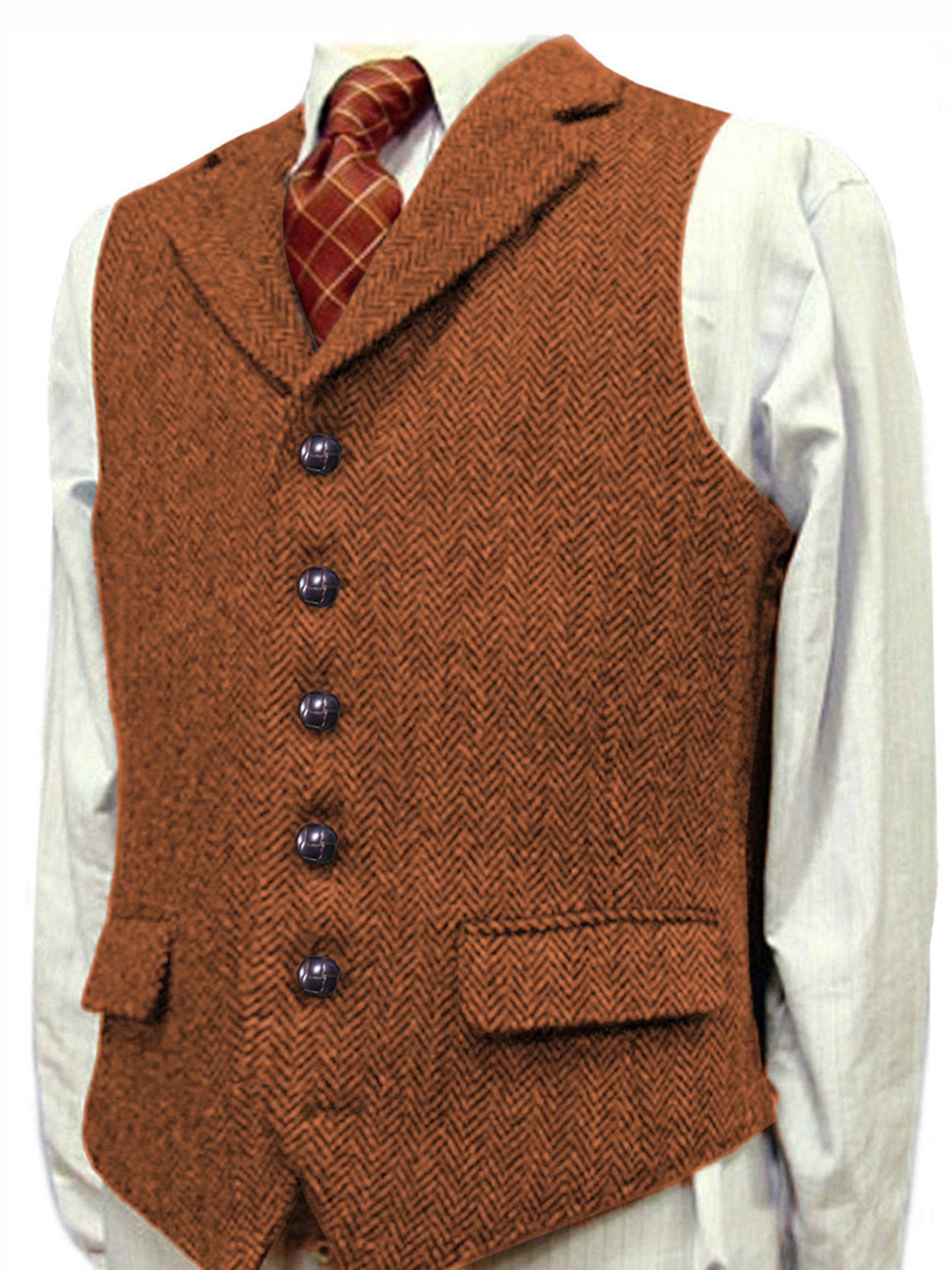 Man's Vest Herringbone Wedding Groom Best Business Slim Vest