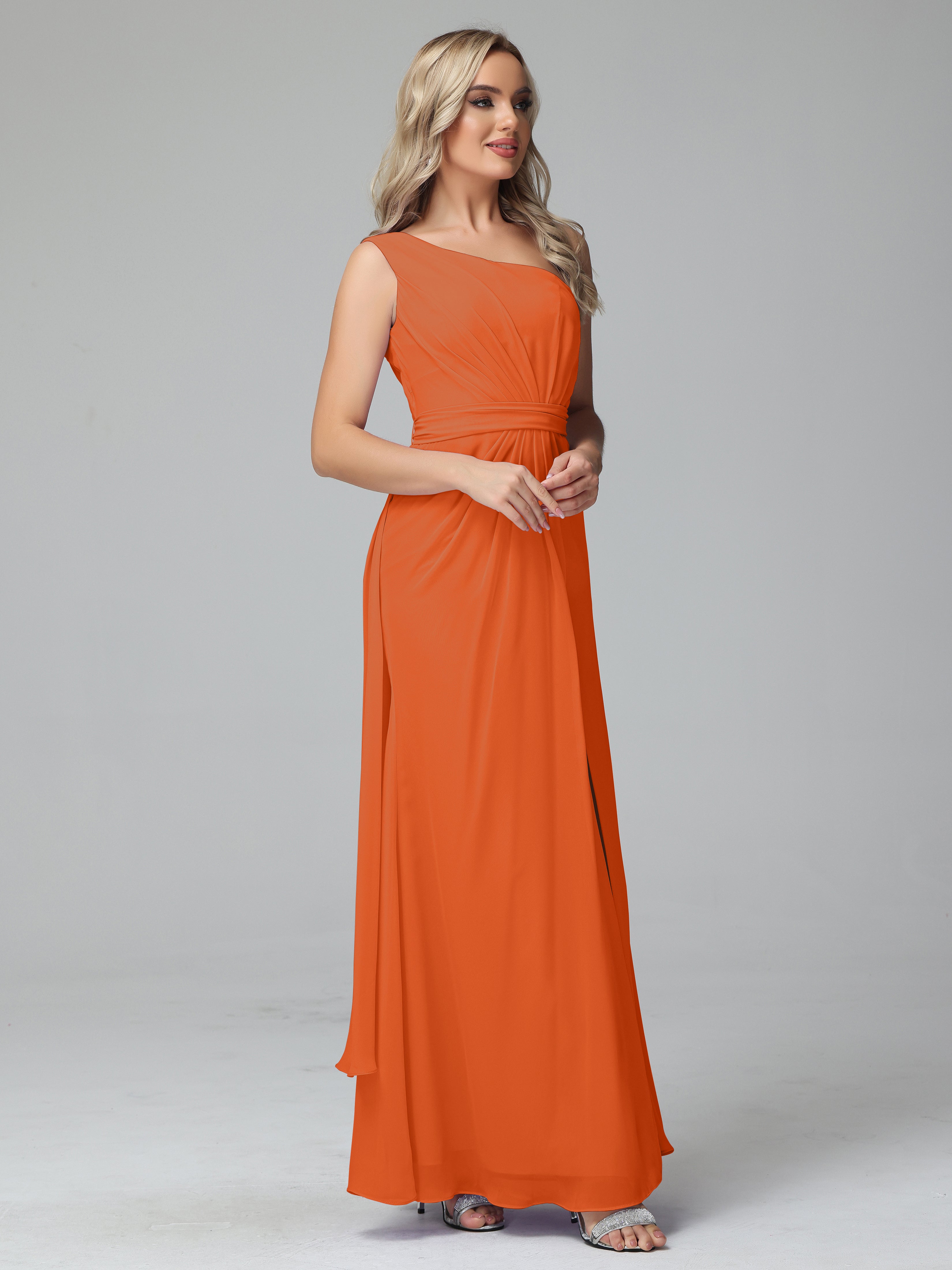 Daphne One Shoulder Chiffon Bridesmaid Dresses With Split